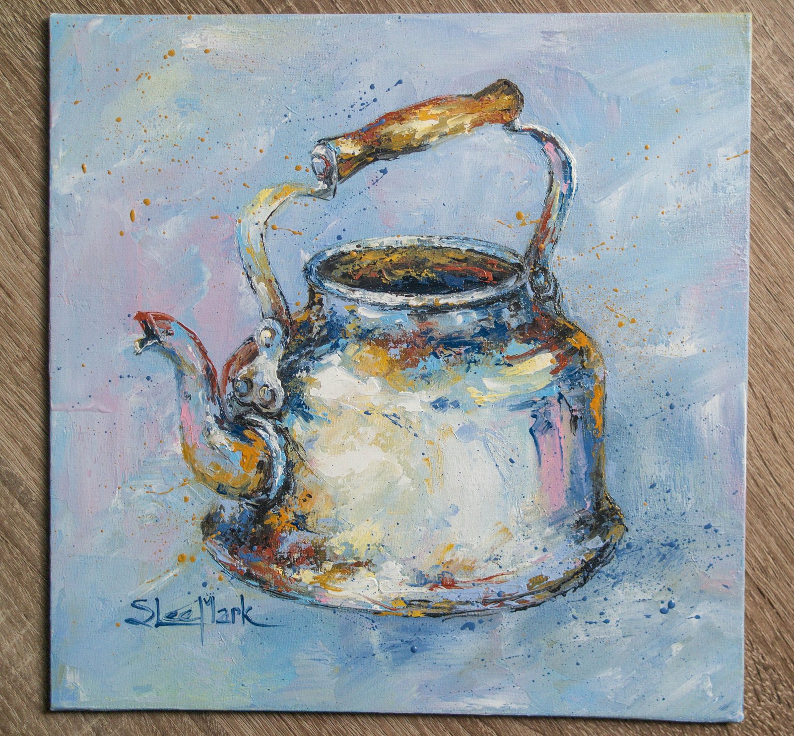 Rainbow teapot Kettle Original art 10" by S. Lee Mark Stil life oil painting Tea spot Kettle art Home Décor Wall Hangings Home & Living