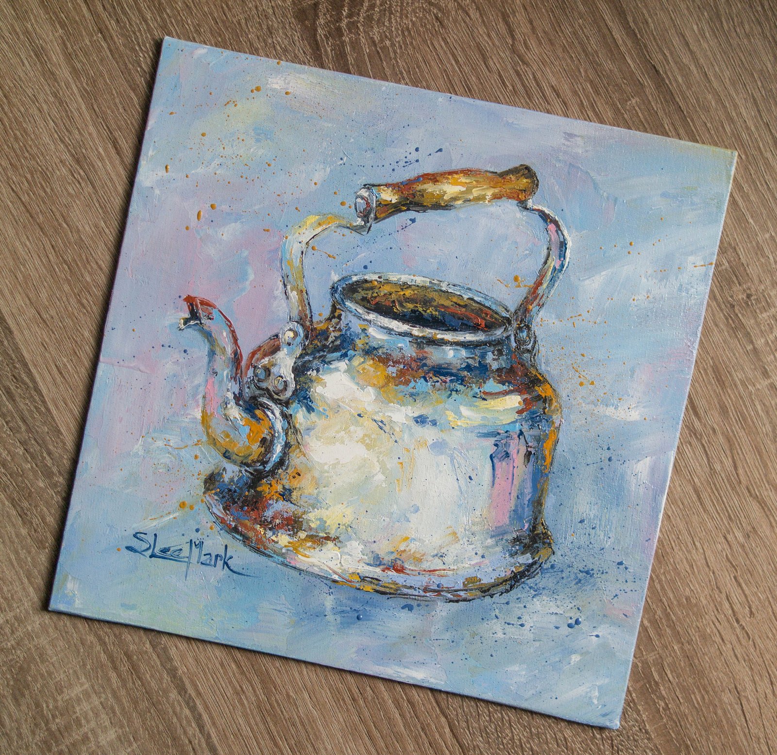 Rainbow teapot Kettle Original art 10" by S. Lee Mark Stil life oil painting Tea spot Kettle art Home Décor Wall Hangings Home & Living