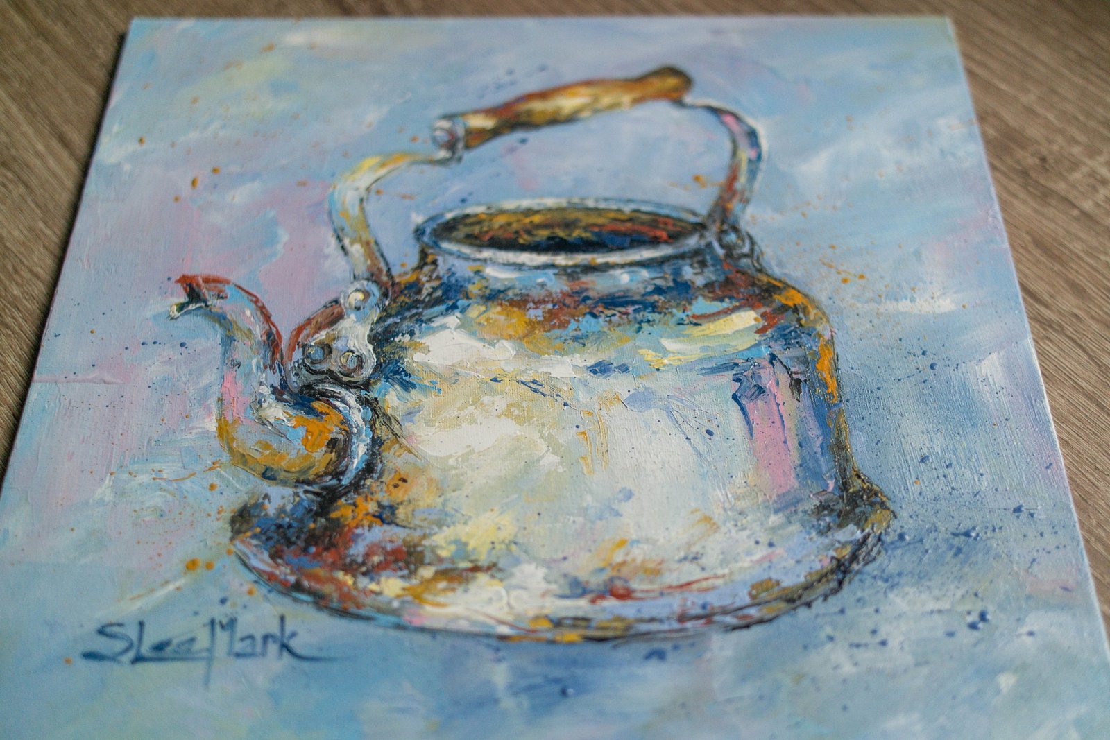 Rainbow teapot Kettle Original art 10" by S. Lee Mark Stil life oil painting Tea spot Kettle art Home Décor Wall Hangings Home & Living