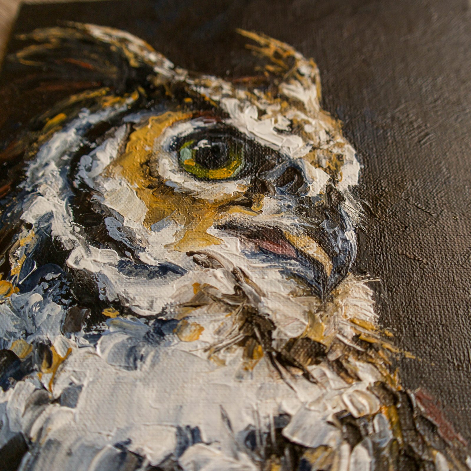 Wise Owl Original art 8" by S. Lee Mark Bird oil painting Pet portrait Animal art Home & Living Home Wall Décor Paintings