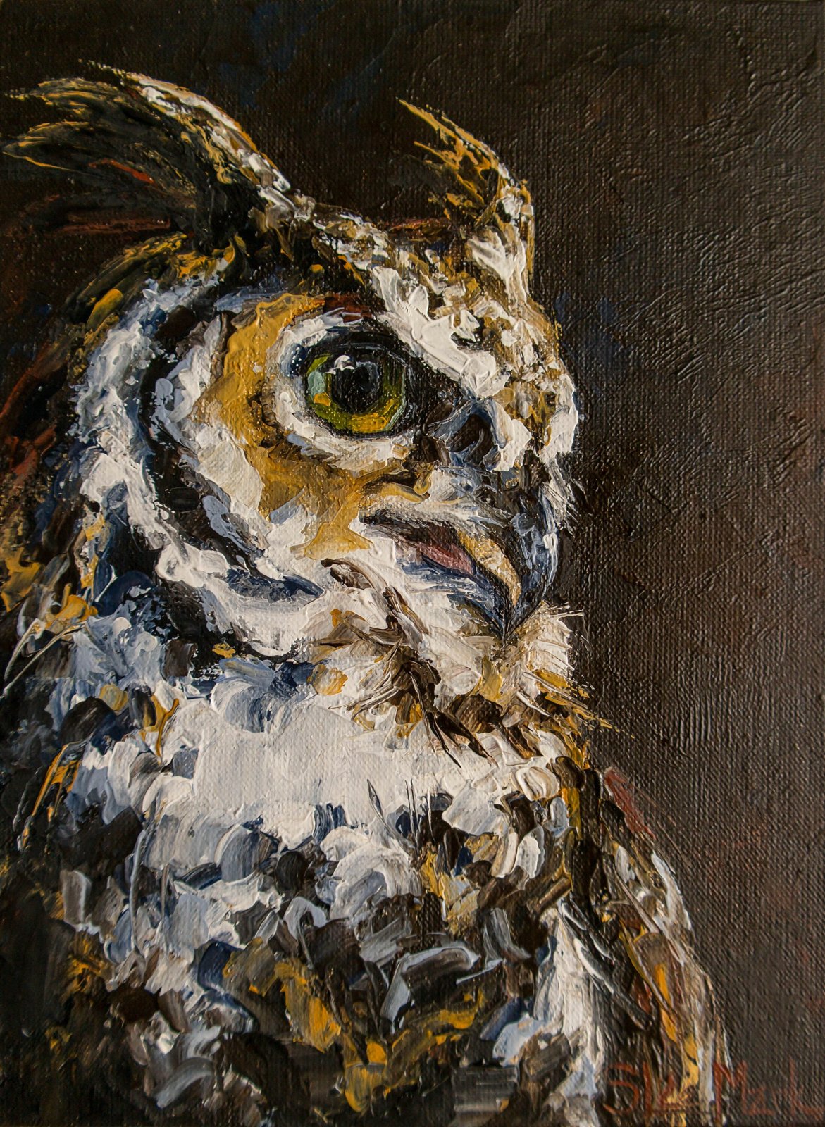 Wise Owl Original art 8" by S. Lee Mark Bird oil painting Pet portrait Animal art Home & Living Home Wall Décor Paintings