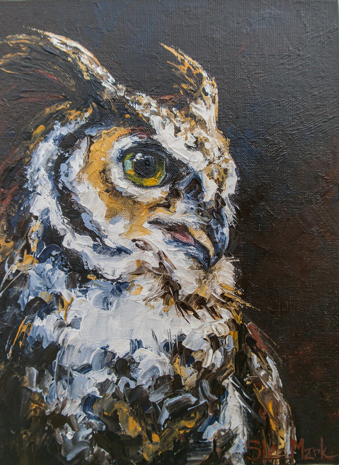 Wise Owl Original art 8" by S. Lee Mark Bird oil painting Pet portrait Animal art Home & Living Home Wall Décor Paintings