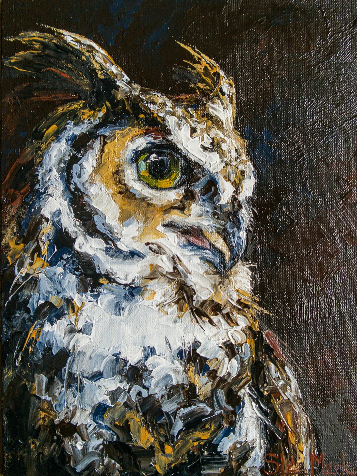 Wise Owl Original art 8" by S. Lee Mark Bird oil painting Pet portrait Animal art Home & Living Home Wall Décor Paintings