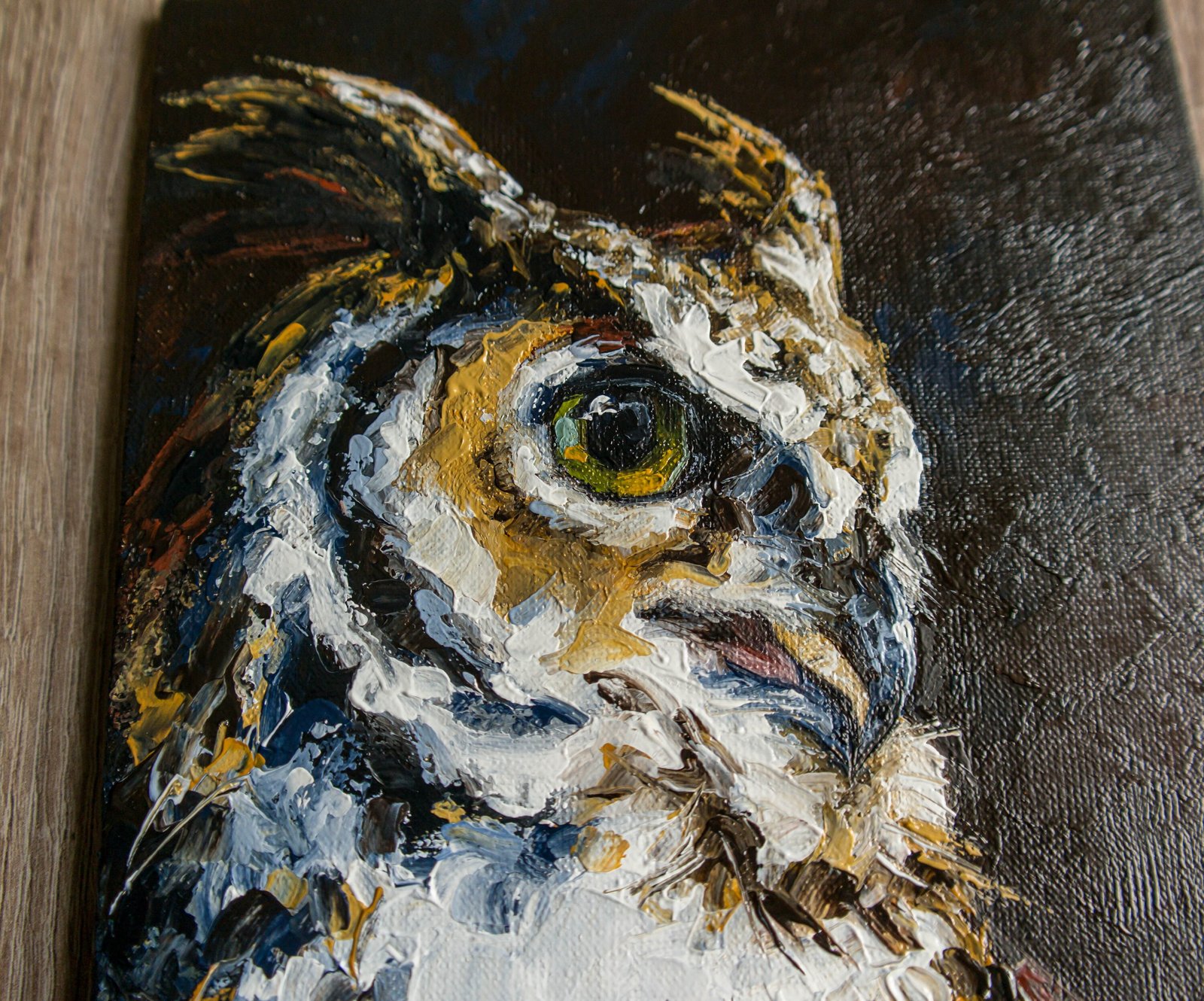 Wise Owl Original art 8" by S. Lee Mark Bird oil painting Pet portrait Animal art Home & Living Home Wall Décor Paintings