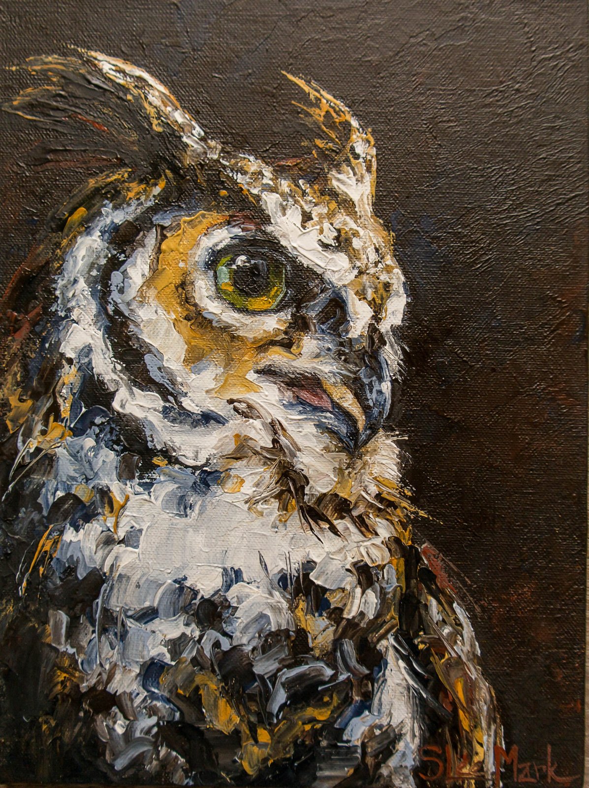 Wise Owl Original art 8" by S. Lee Mark Bird oil painting Pet portrait Animal art Home & Living Home Wall Décor Paintings by Svitlana Lee Mark