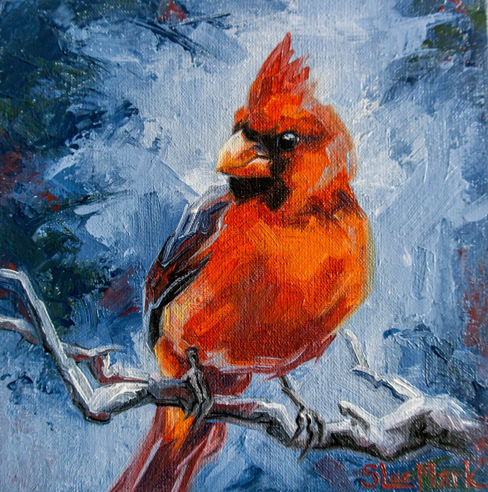 Red cardinal Original art 6" by S. Lee Mark oil painting Pet portrait Cardinal Animal art Home & Living Home Wall Décor Paintings by Svitlana Lee Mark