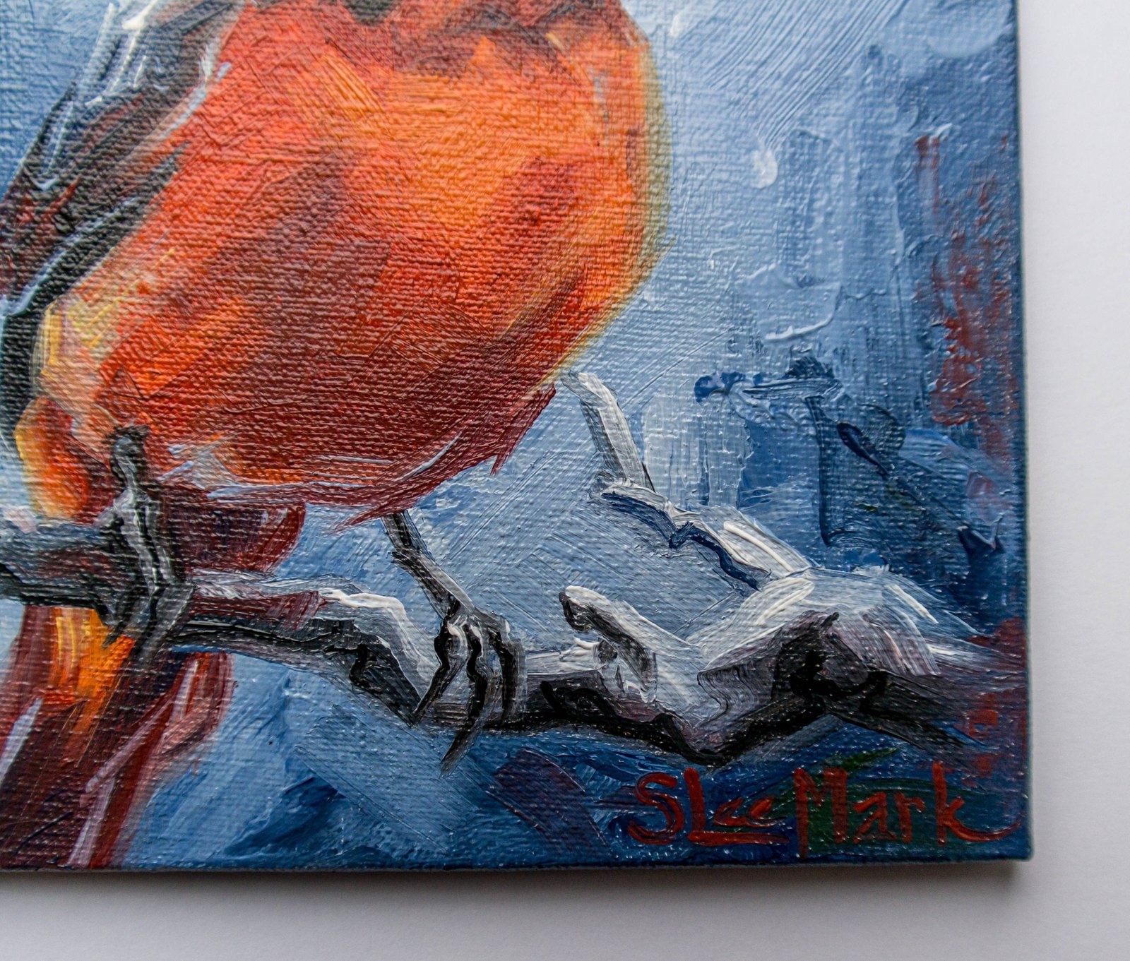 Red cardinal Original art 6" by S. Lee Mark oil painting Pet portrait Cardinal Animal art Home & Living Home Wall Décor Paintings