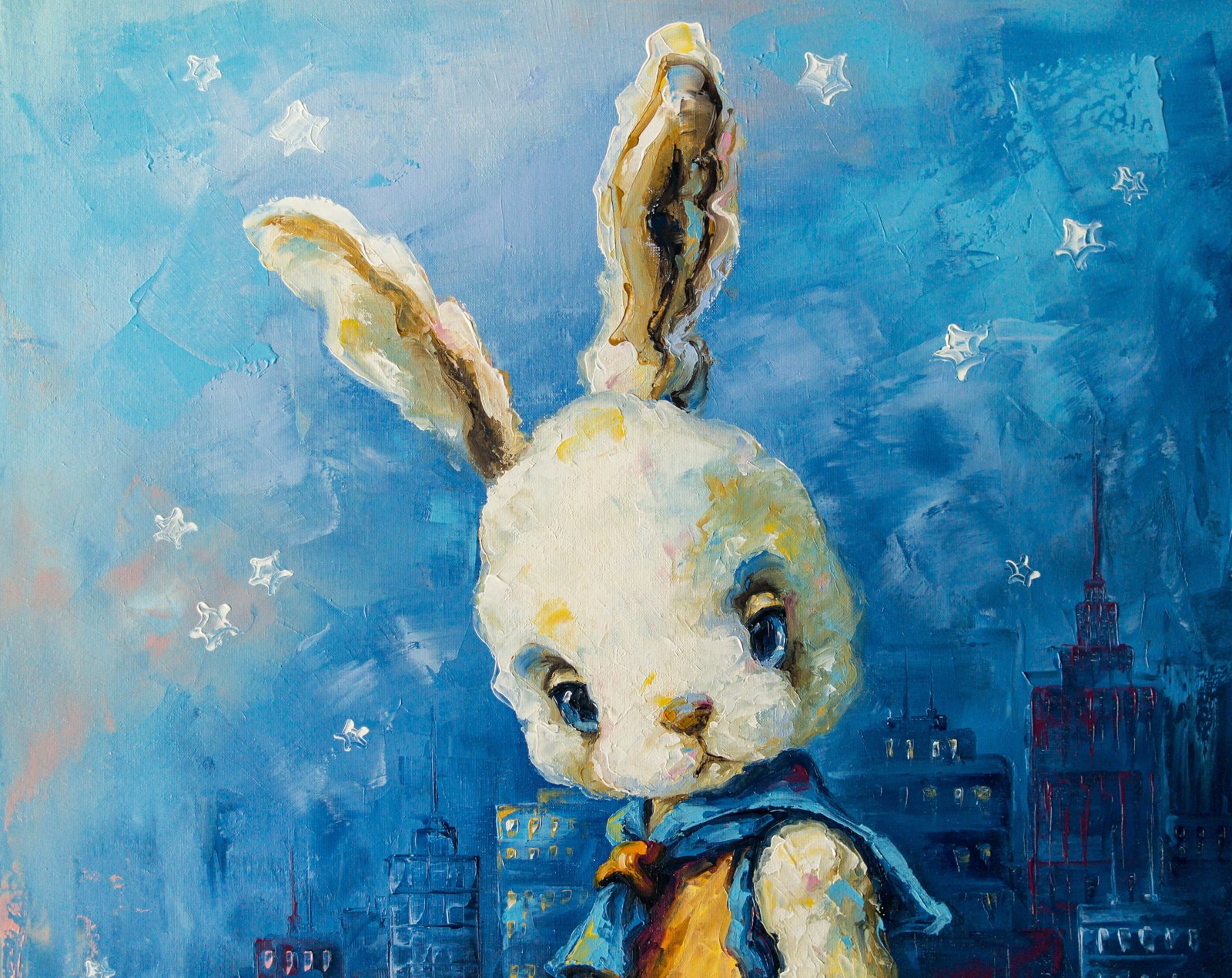 Rabbit Big city lights 26" Original Modern art by S. Lee Mark Home & Living Home Decor Wall Decor Wall Hangings Rabbit Paintings Banny