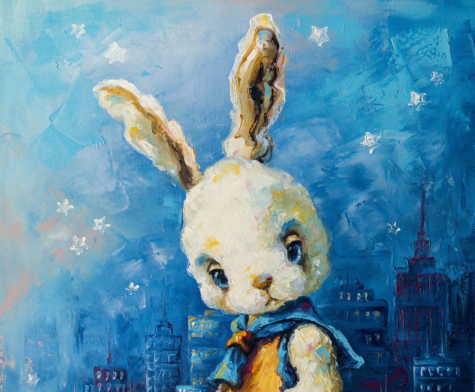 Rabbit Big city lights 26" Original Modern art by S. Lee Mark Home & Living Home Decor Wall Decor Wall Hangings Rabbit Paintings Banny