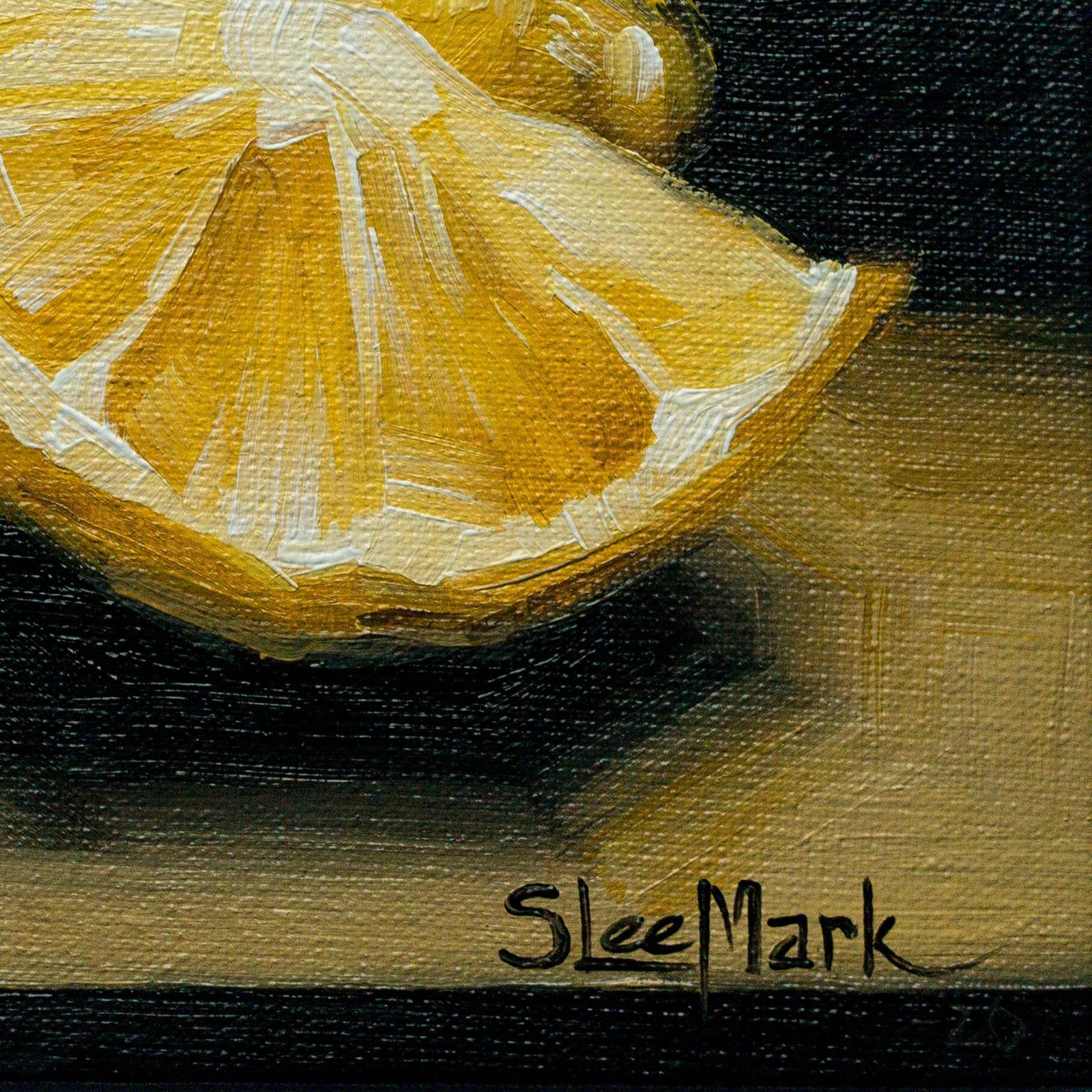 Slice of Lemon Original art 6x6 S. Lee Mark Stil life oil painting Fruit art still life Fruit painting Citrus art Home Décor Wall Hangings