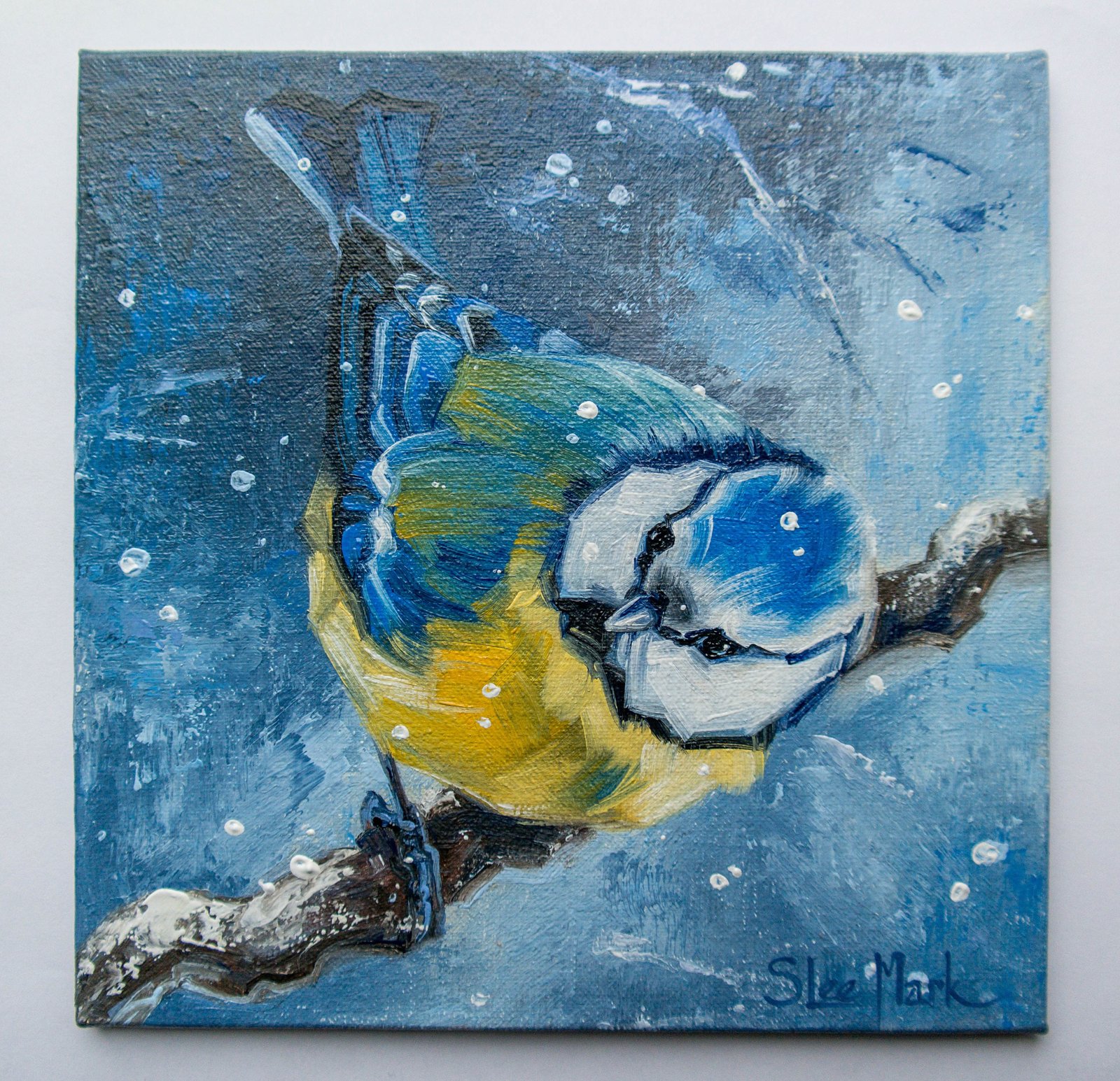 Curious titmouse Original art 6" by S. Lee Mark Bird oil painting Pet portrait Animal art Home & Living Home Wall Décor Paintings