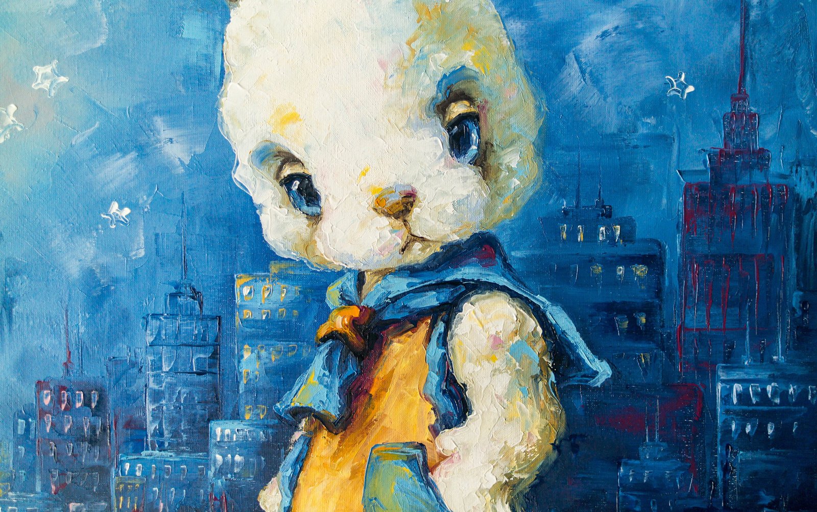 Rabbit Big city lights 26" Original Modern art by S. Lee Mark Home & Living Home Decor Wall Decor Wall Hangings Rabbit Paintings Banny