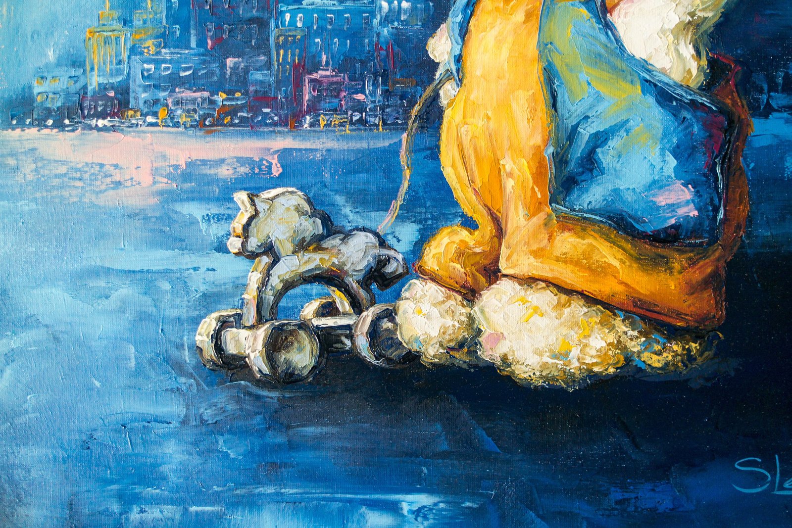 Rabbit Big city lights 26" Original Modern art by S. Lee Mark Home & Living Home Decor Wall Decor Wall Hangings Rabbit Paintings Banny