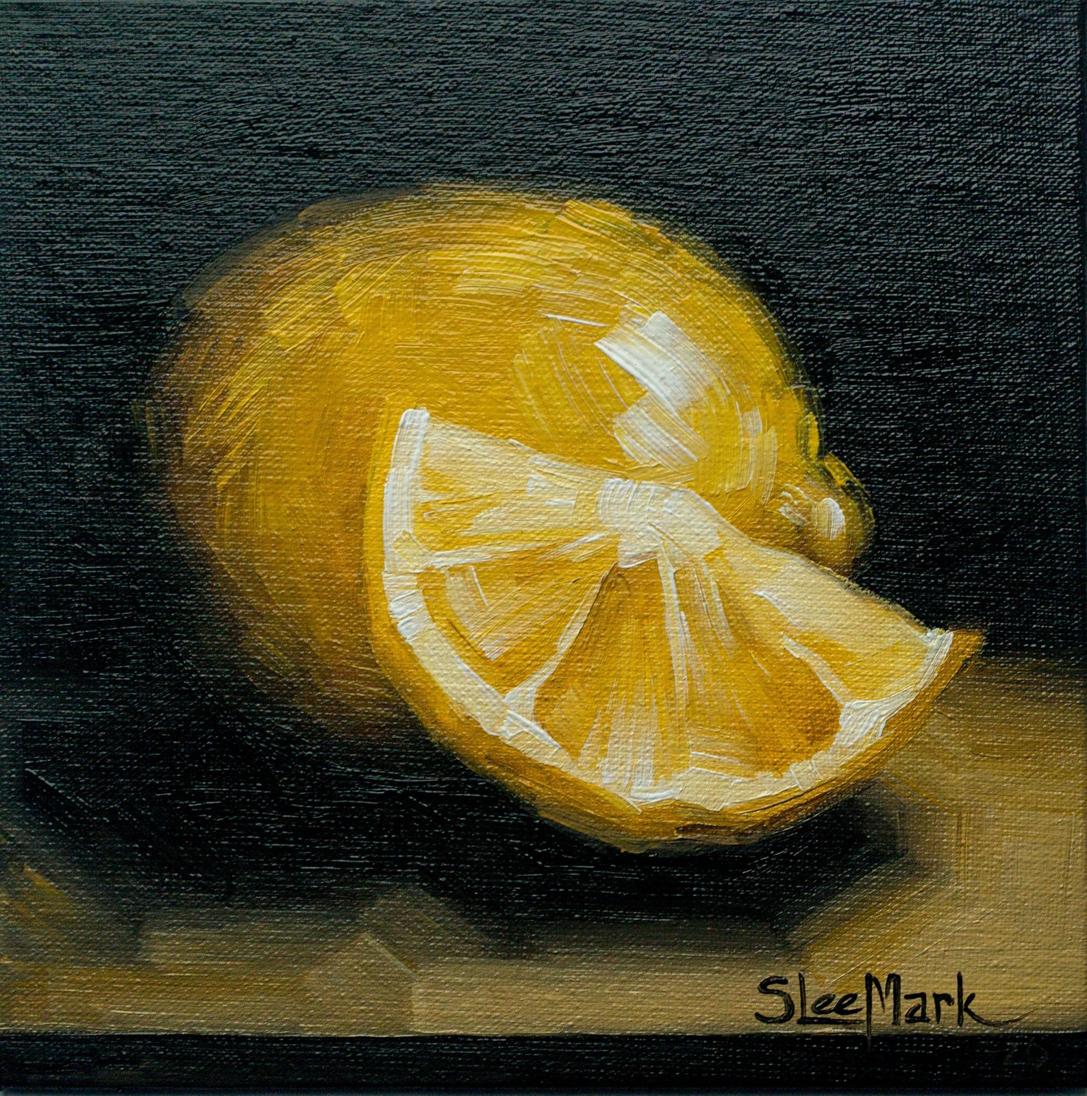 Slice of Lemon Original art 6x6 S. Lee Mark Stil life oil painting Fruit art still life Fruit painting Citrus art Home Décor Wall Hangings by Svitlana Lee Mark