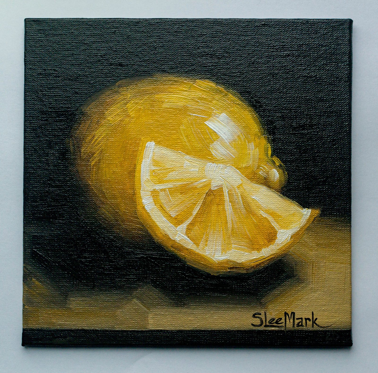 Slice of Lemon Original art 6x6 S. Lee Mark Stil life oil painting Fruit art still life Fruit painting Citrus art Home Décor Wall Hangings