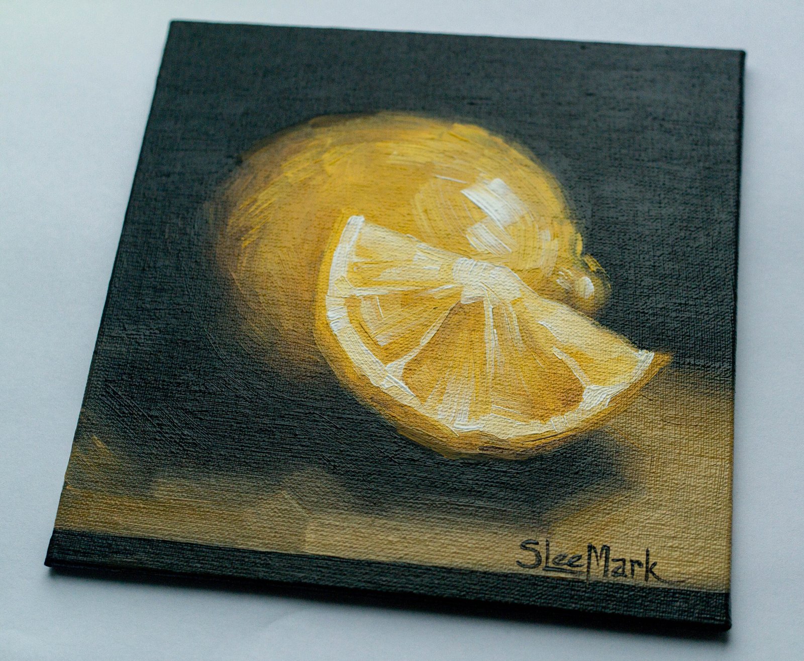 Slice of Lemon Original art 6x6 S. Lee Mark Stil life oil painting Fruit art still life Fruit painting Citrus art Home Décor Wall Hangings