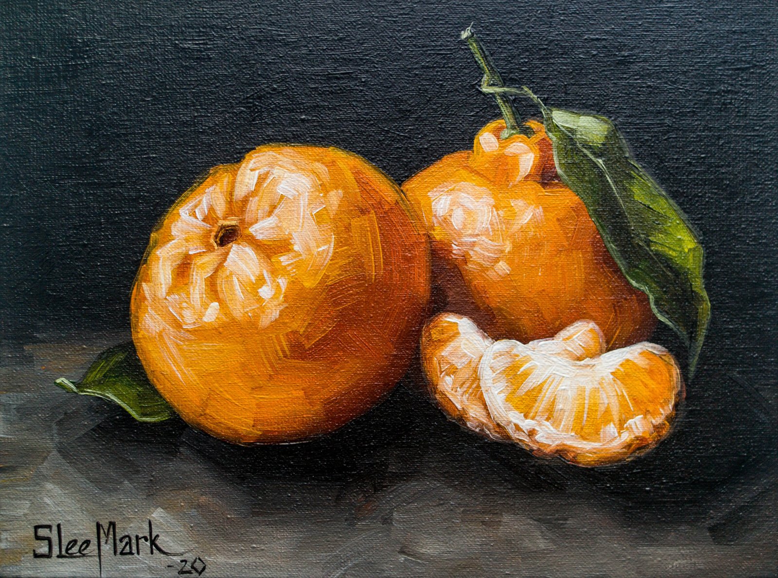 2+2 tangerine Original art 6x8 by S. Lee Mark - Stil life oil painting Fruit art Fruit still life Fruit painting Citrus art