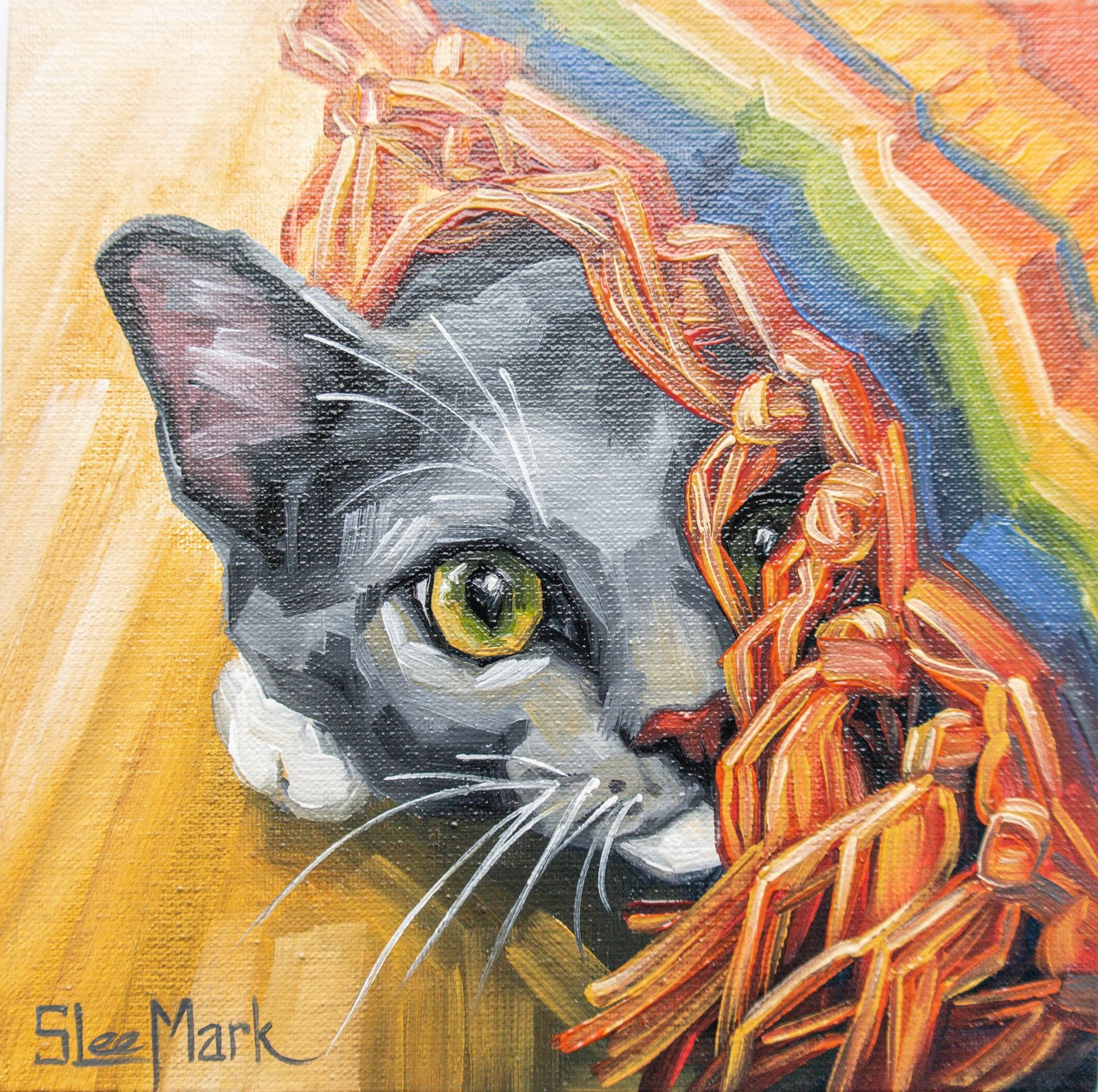 Shelter Cat Ball Original art 6" by S. Lee Mark Cat oil painting Pet portrait Ginger cat Cat portrait Animal painting Animal art