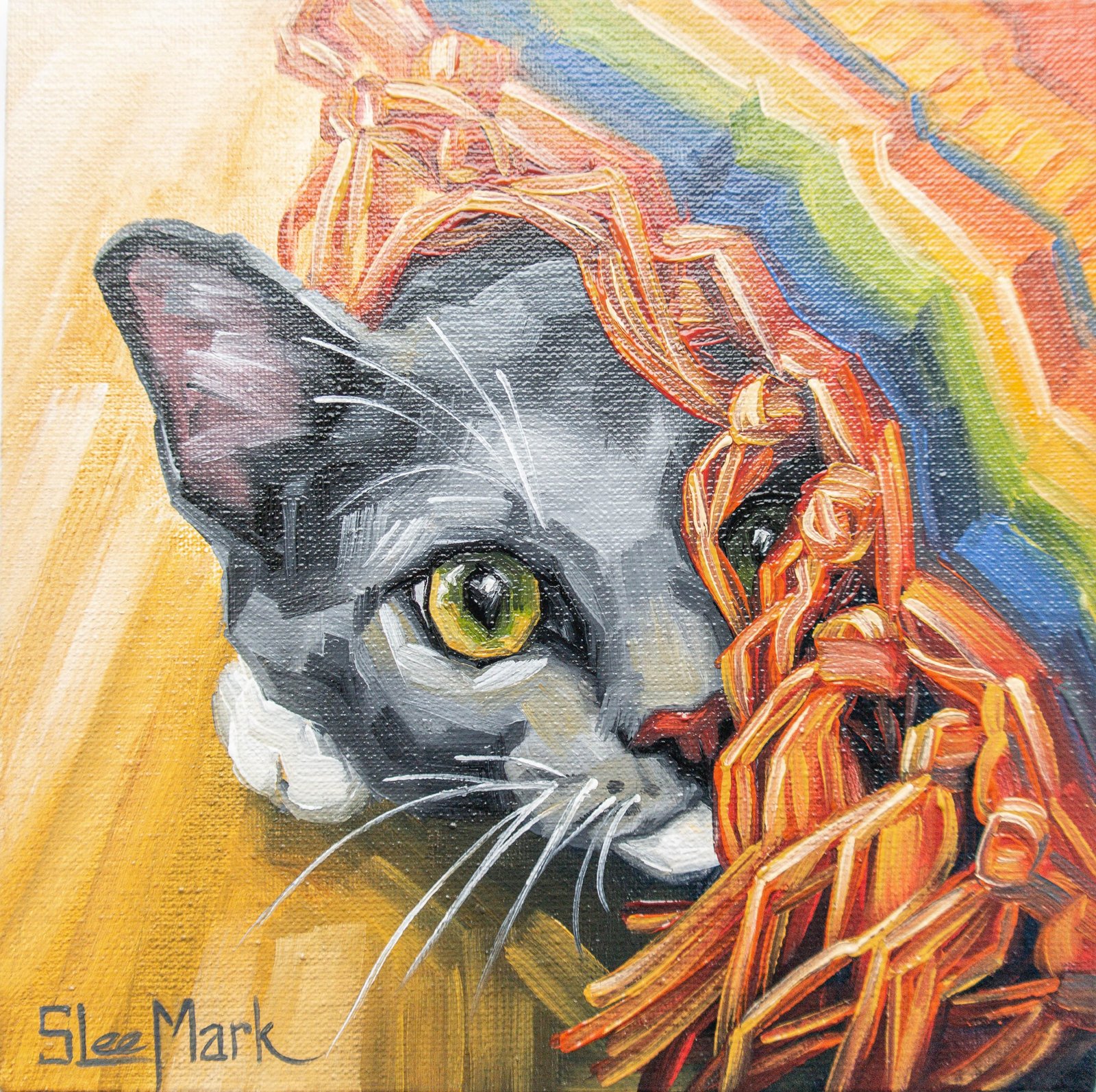 Shelter Cat Ball Original art 6" by S. Lee Mark Cat oil painting Pet portrait Ginger cat Cat portrait Animal painting Animal art