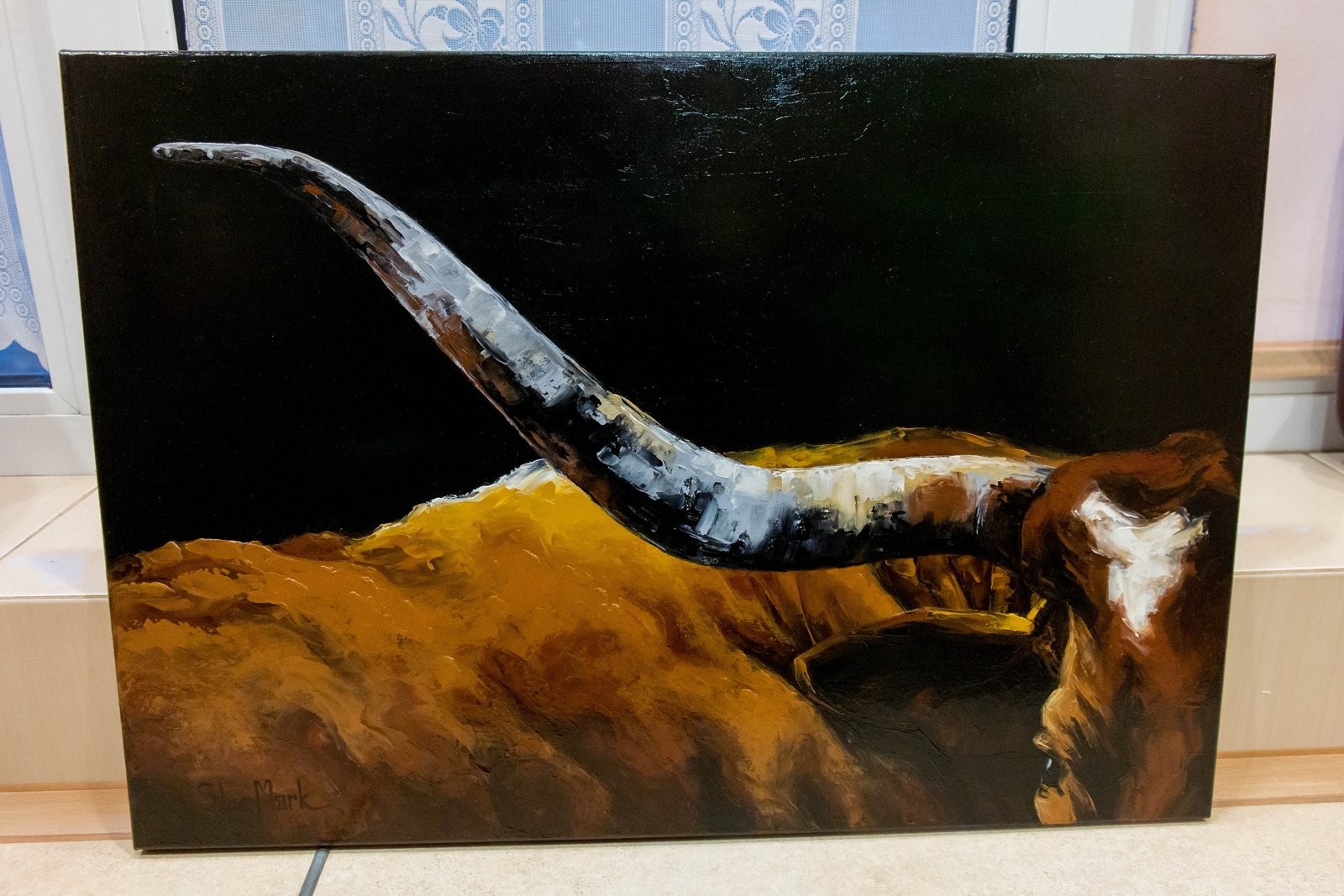 Bull Longhorn 26" by S.Lee Mark ox cow farm animals cow painting kitchen decor texas longhorn art longhorn wall art longhorn cattle
