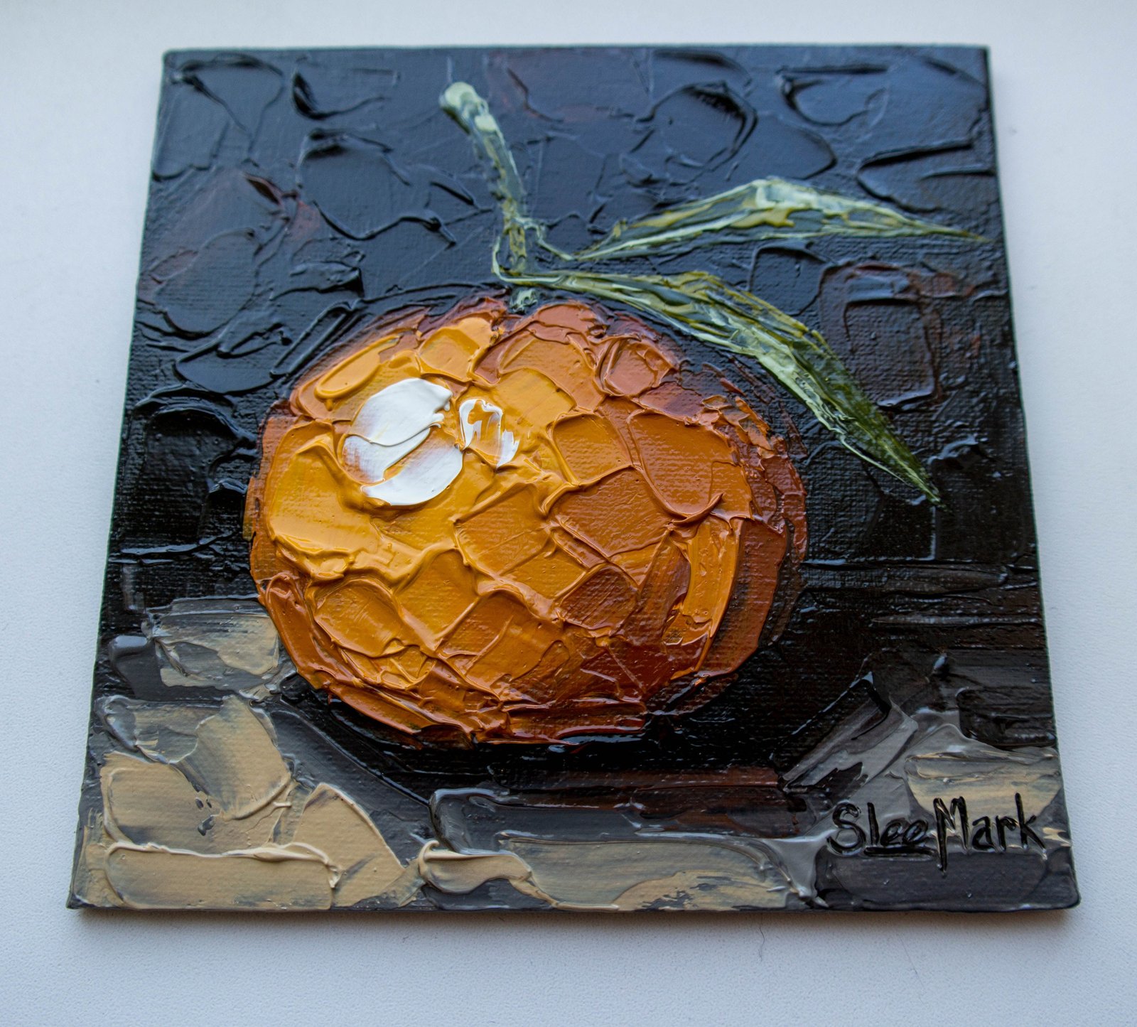 Mandarin Original art 6x6 by S.Lee Mark Impasto oil painting Fruit art Impasto still life Fruit painting Citrus art Home Décor Wall Hangings