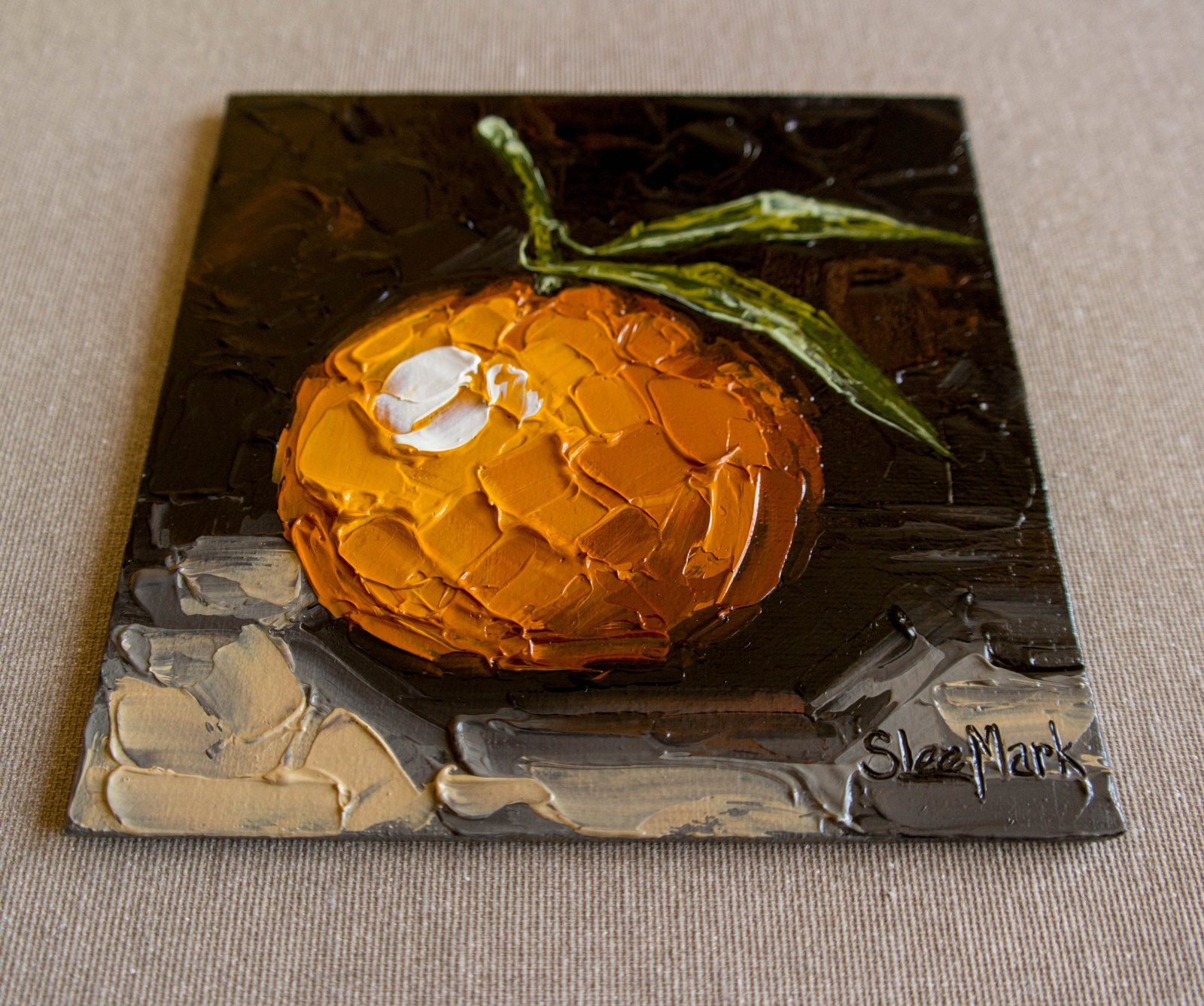 Mandarin Original art 6x6 by S.Lee Mark Impasto oil painting Fruit art Impasto still life Fruit painting Citrus art Home Décor Wall Hangings