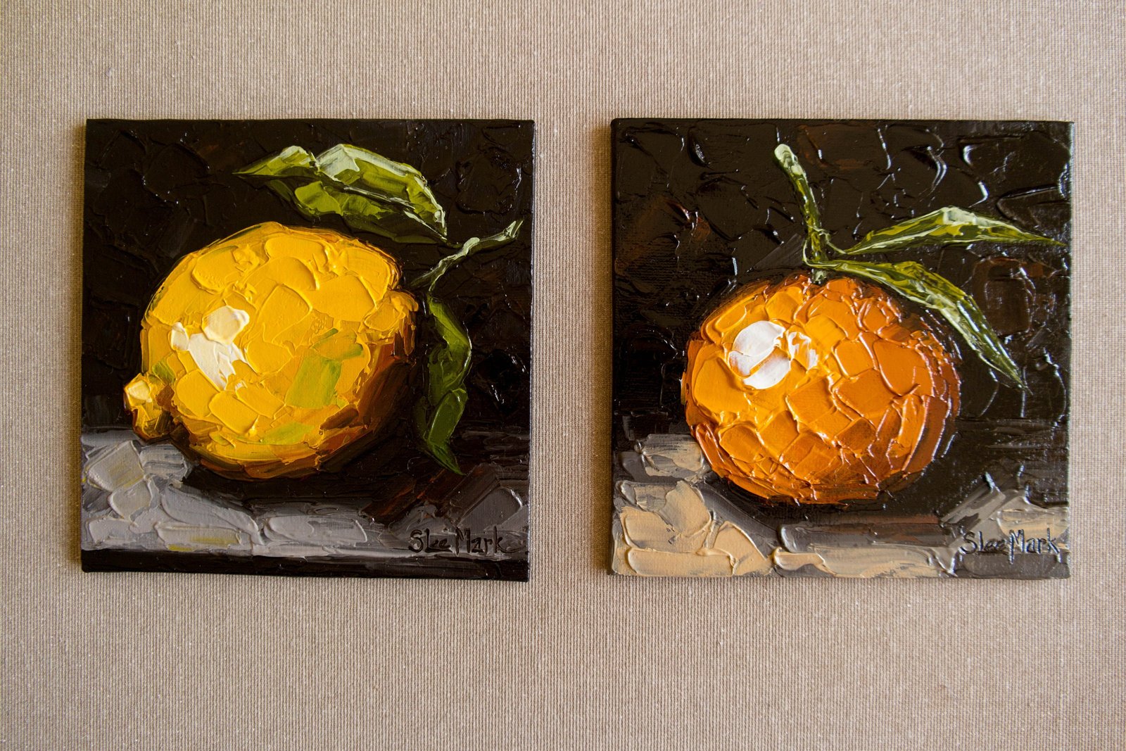 Mandarin Original art 6x6 by S.Lee Mark Impasto oil painting