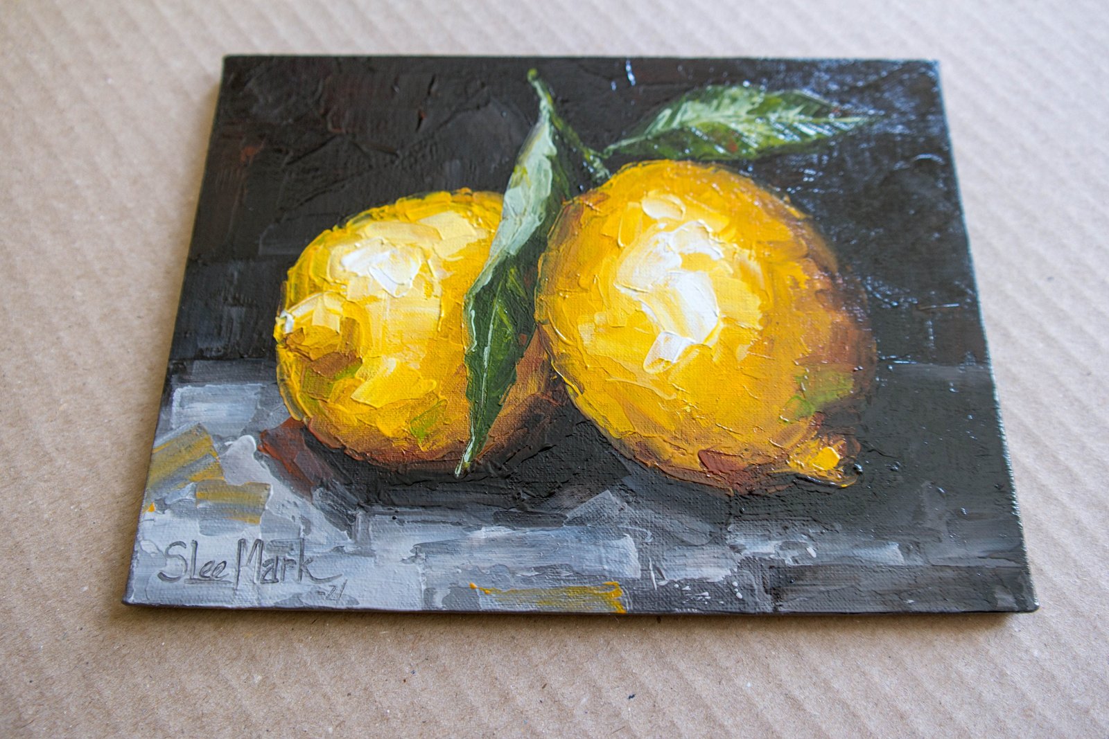 Lemon Original art 6x8 by S. Lee Mark - Impasto Stil life oil painting Fruit art Fruit still life Fruit painting Citrus art