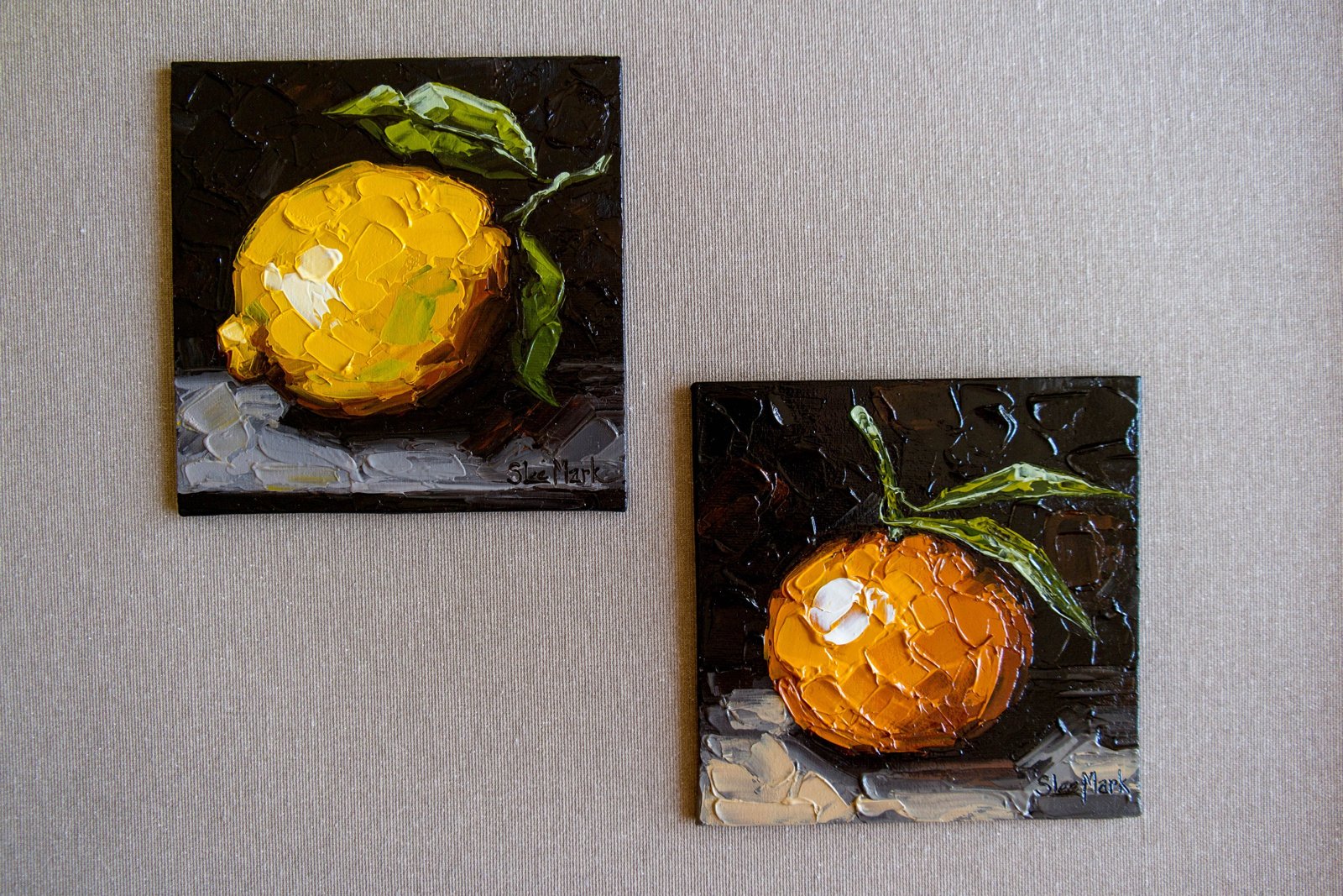 Mandarin Original art 6x6 by S.Lee Mark Impasto oil painting Fruit art Impasto still life Fruit painting Citrus art Home Décor Wall Hangings