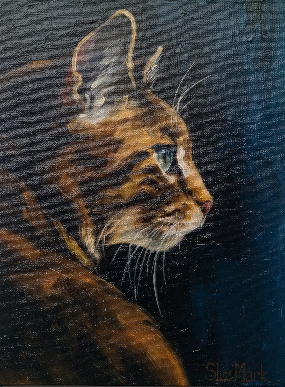 Sight 8" by S.Lee Mark cat oil painting Pet portrait Ginger Cat portrait Animal painting Animal art Original art Home Living Home Décor Wall