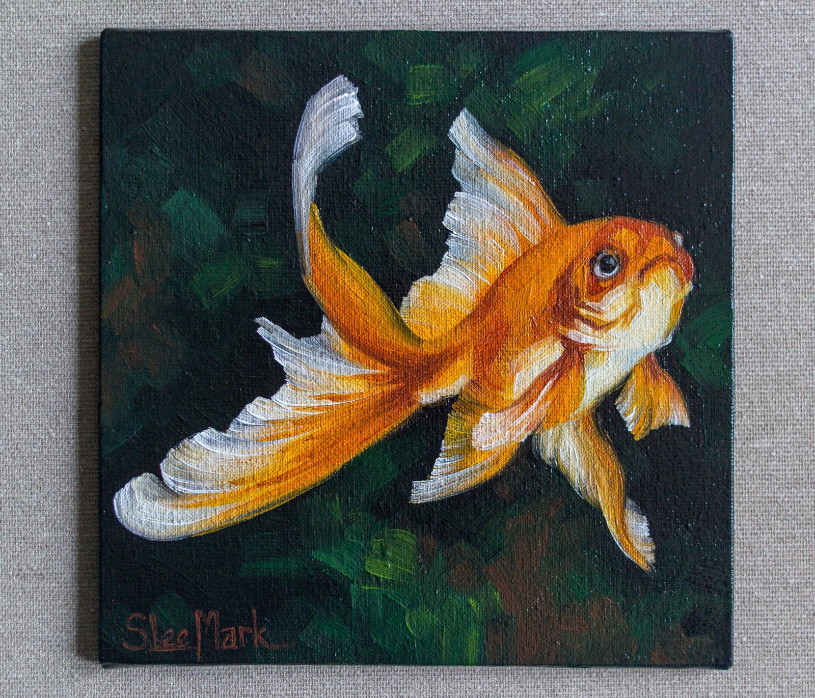 Gold fish Original art 6" by S. Lee Mark oil painting Pet portrait Animal art Home & Living Home Wall Décor Paintings