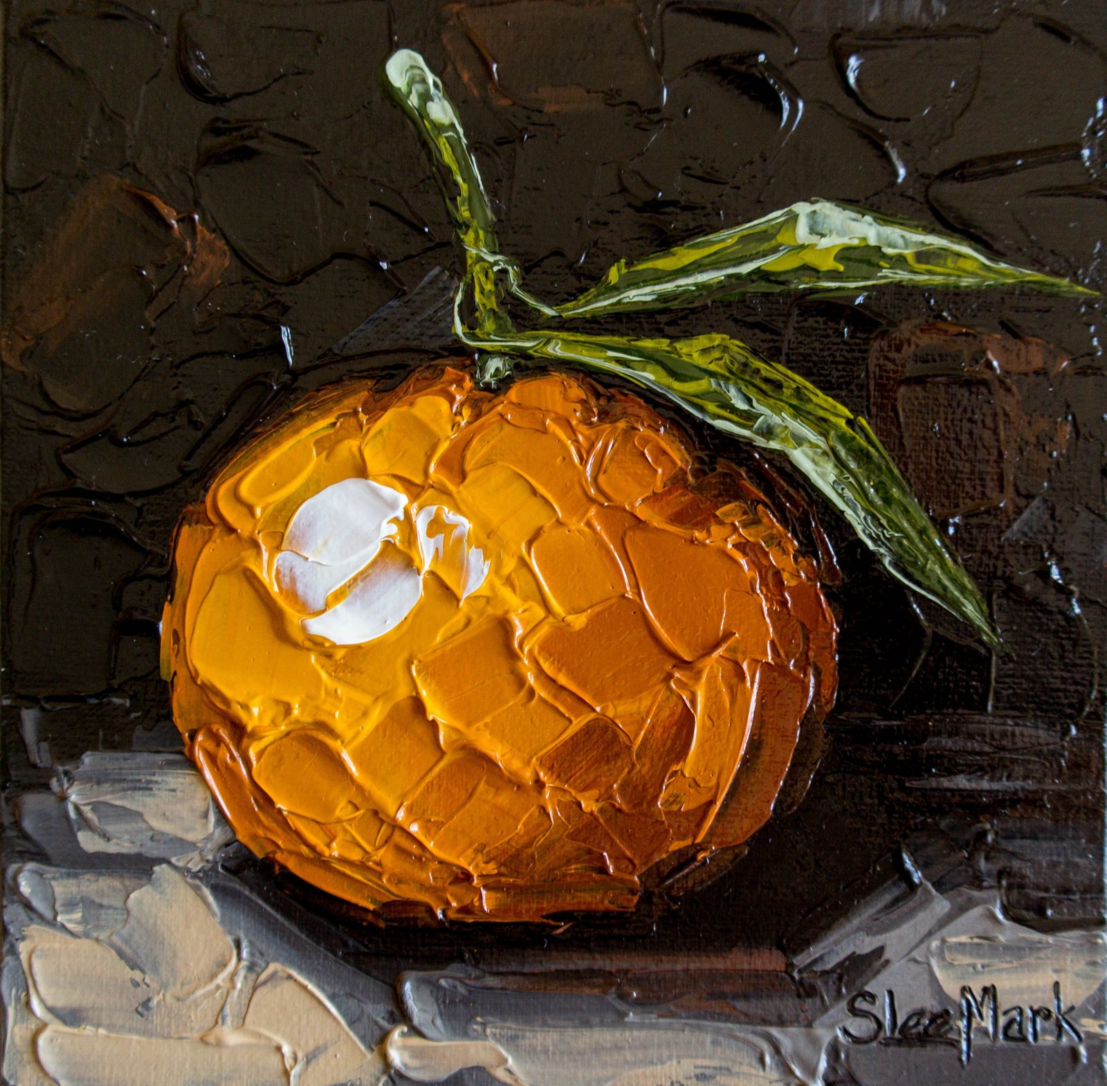 Mandarin Original art 6x6 by S.Lee Mark Impasto oil painting Fruit art Impasto still life Fruit painting Citrus art Home Décor Wall Hangings