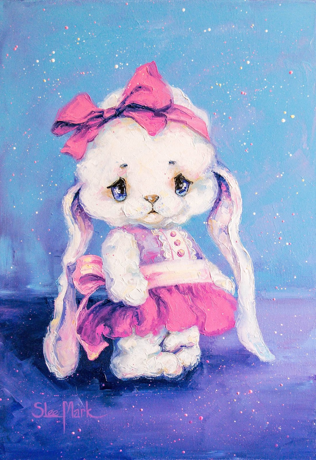 Barbie Rabbit Baby 20" Modern Original art by S. Lee Mark rabbit princess bunny animal fine art painting rabbit queen bunny pink Barbie
