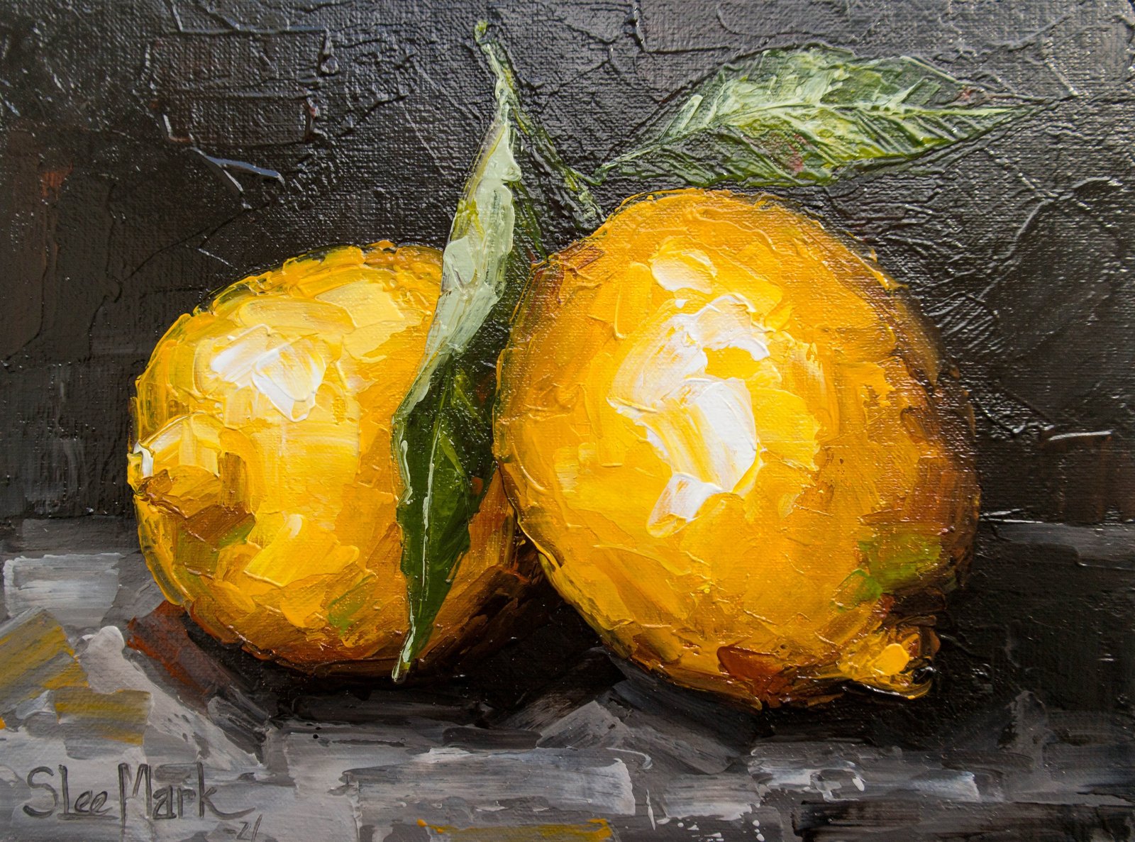 Lemon Original art 6x8 by S. Lee Mark - Impasto Stil life oil painting Fruit art Fruit still life Fruit painting Citrus art