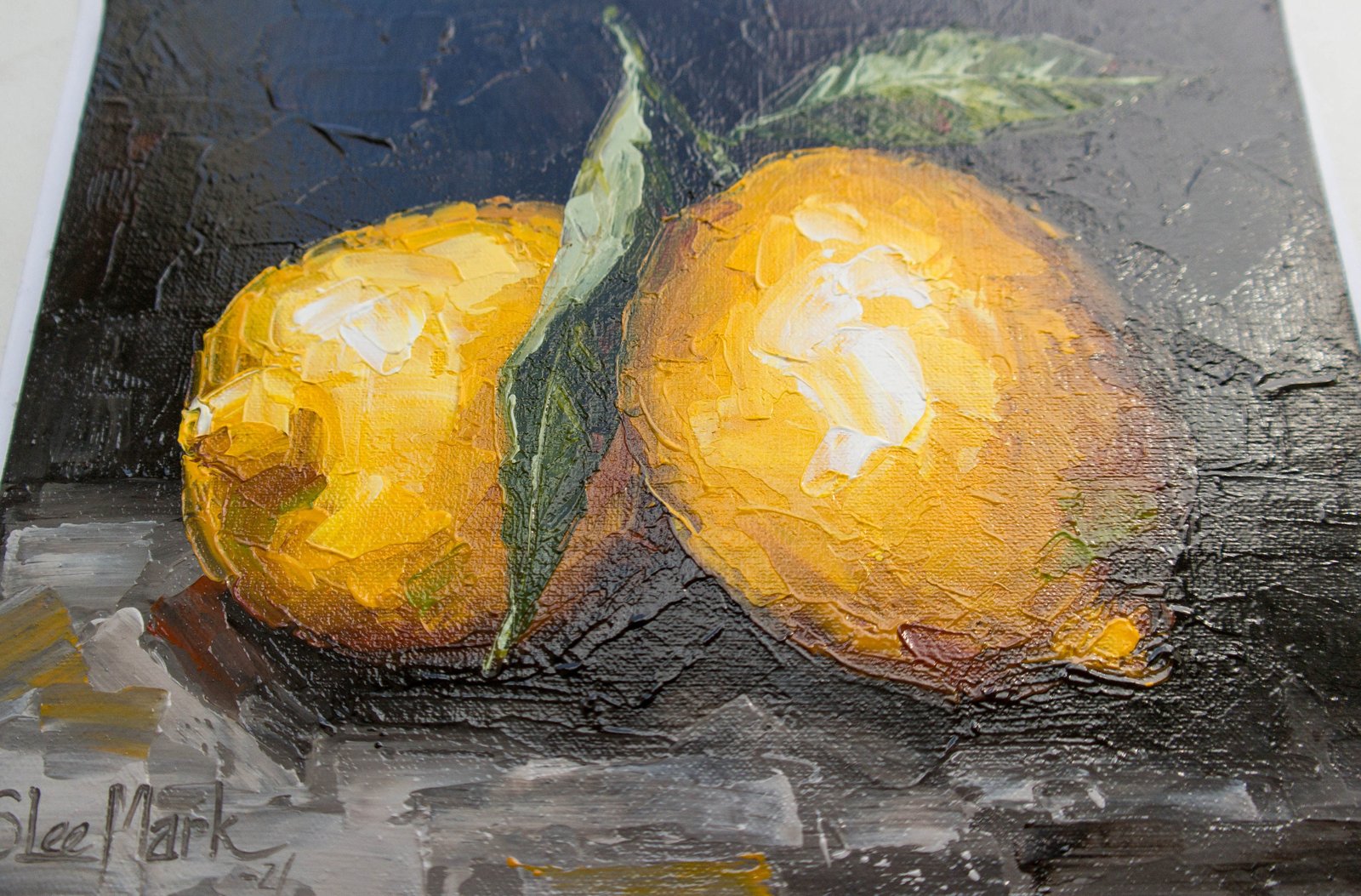 Lemon Original art 6x8 by S. Lee Mark - Impasto Stil life oil painting Fruit art Fruit still life Fruit painting Citrus art