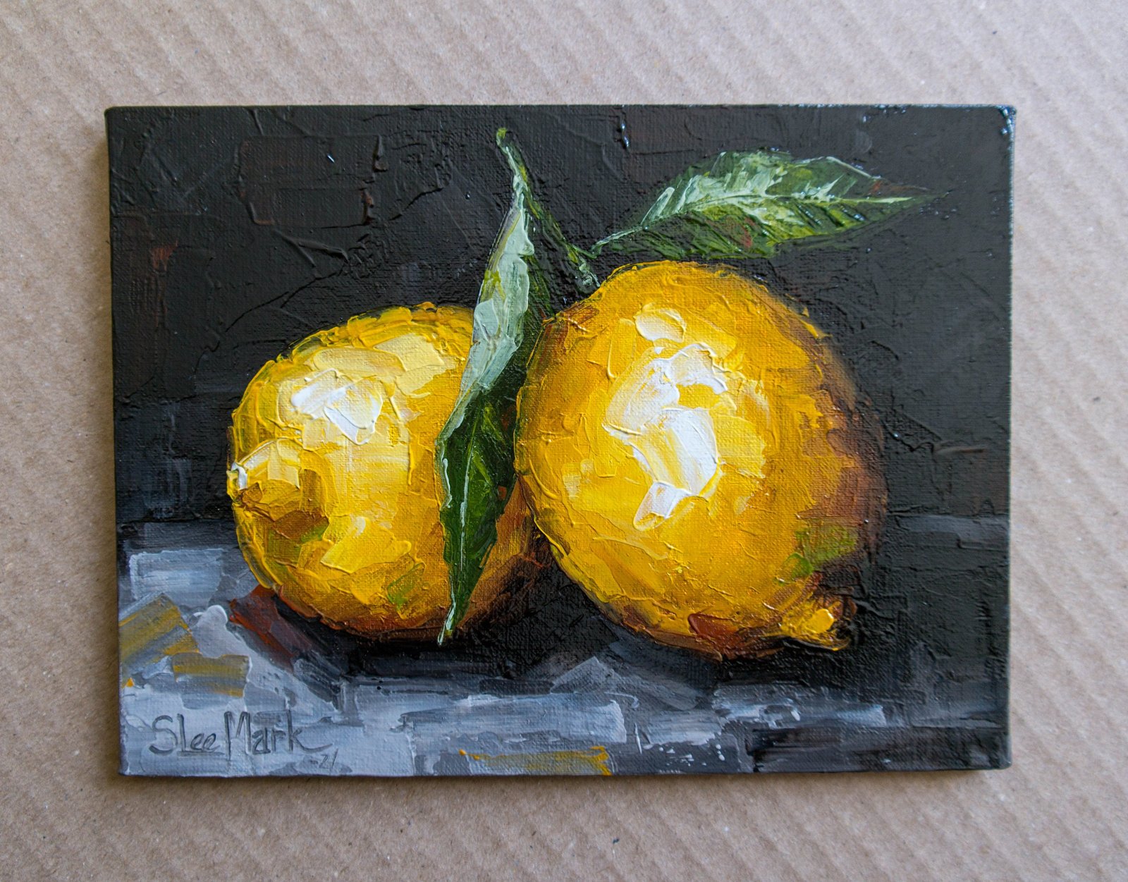 Lemon Original art 6x8 by S. Lee Mark - Impasto Stil life oil painting Fruit art Fruit still life Fruit painting Citrus art