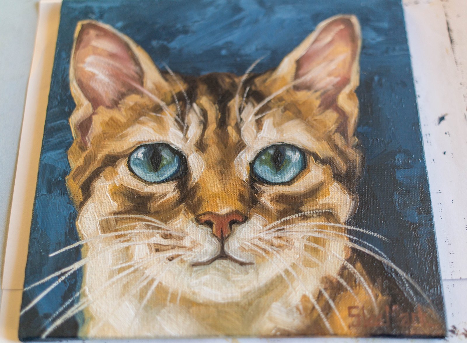 Oliver Original art 6" by S. Lee Mark Cat oil painting Pet portrait Scottish Cat portrait Animal art Home & Living Home Wall Décor Paintings