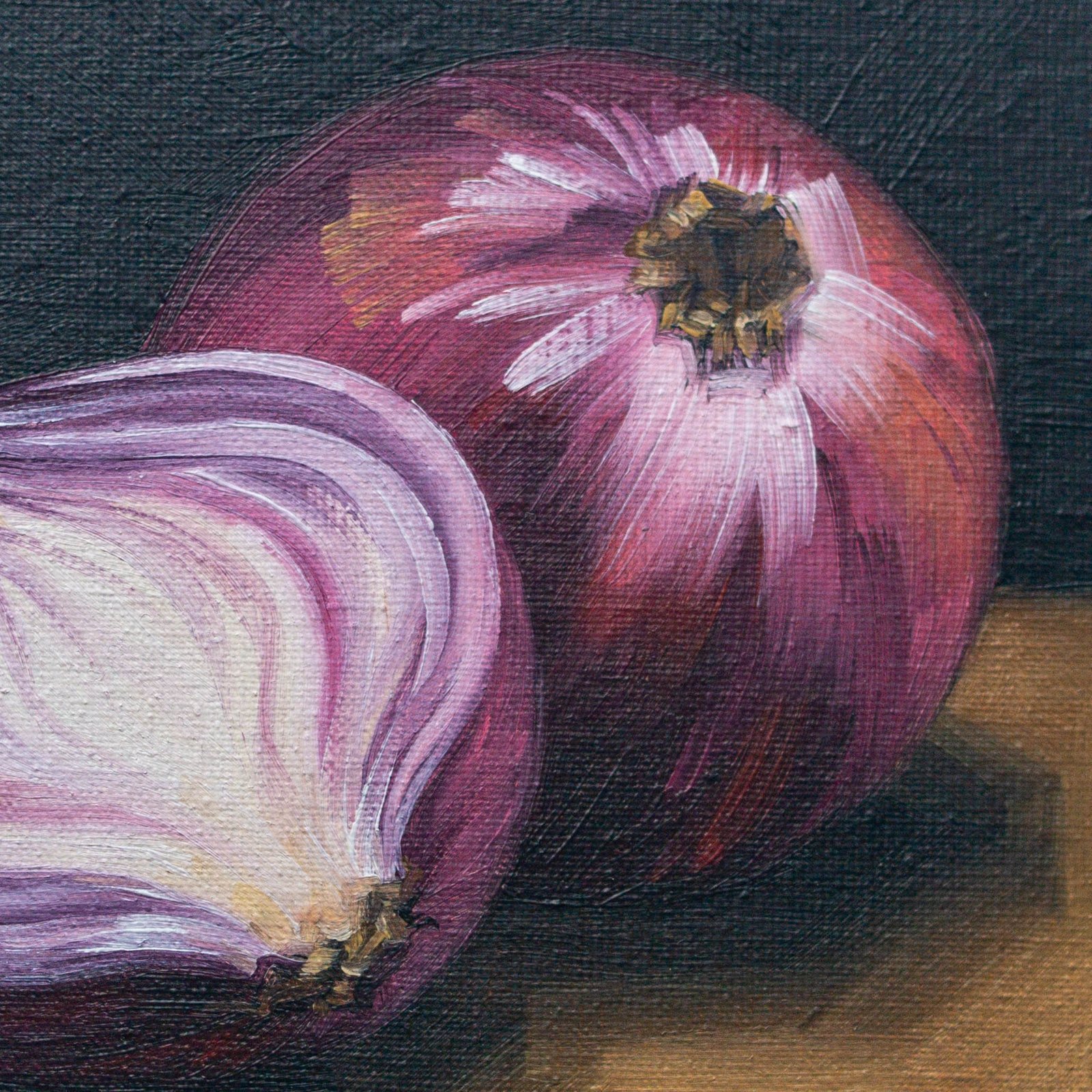 Onion rings Original art 6x6 by S. Lee Mark - Stil life oil painting Fruit art Vegetable still life painting Small artwork Kitchen Decor