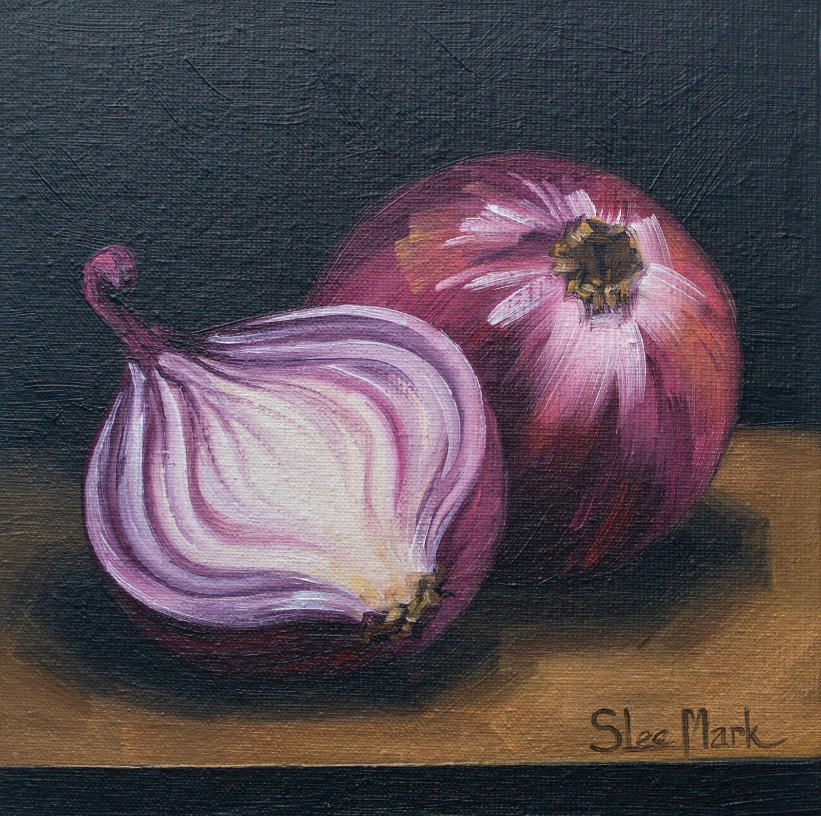 Onion rings Original art 6x6 by S. Lee Mark - Stil life oil painting Fruit art Vegetable still life painting Small artwork Kitchen Decor by Svitlana Lee Mark