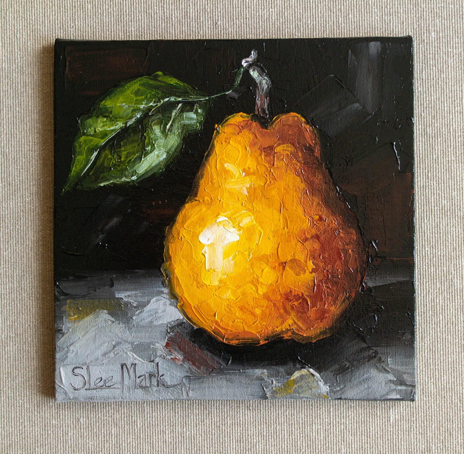 Pear Original art 6x6 by S. Lee Mark - Stil life oil painting Fruit art Vegetable still life painting Small artwork Kitchen Decor