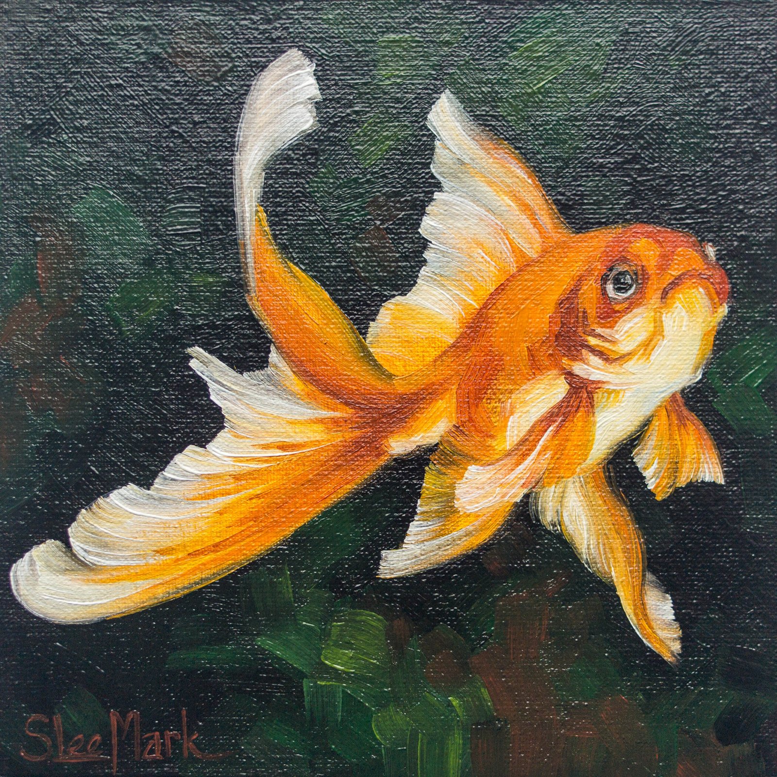 Gold fish Original art 6" by S. Lee Mark oil painting Pet portrait Animal art Home & Living Home Wall Décor Paintings