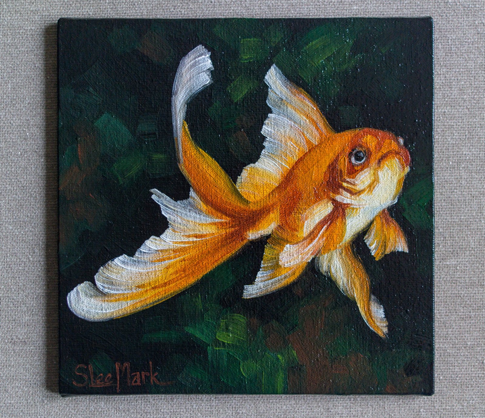 Gold fish Original art 6" by S. Lee Mark oil painting Pet portrait Animal art Home & Living Home Wall Décor Paintings