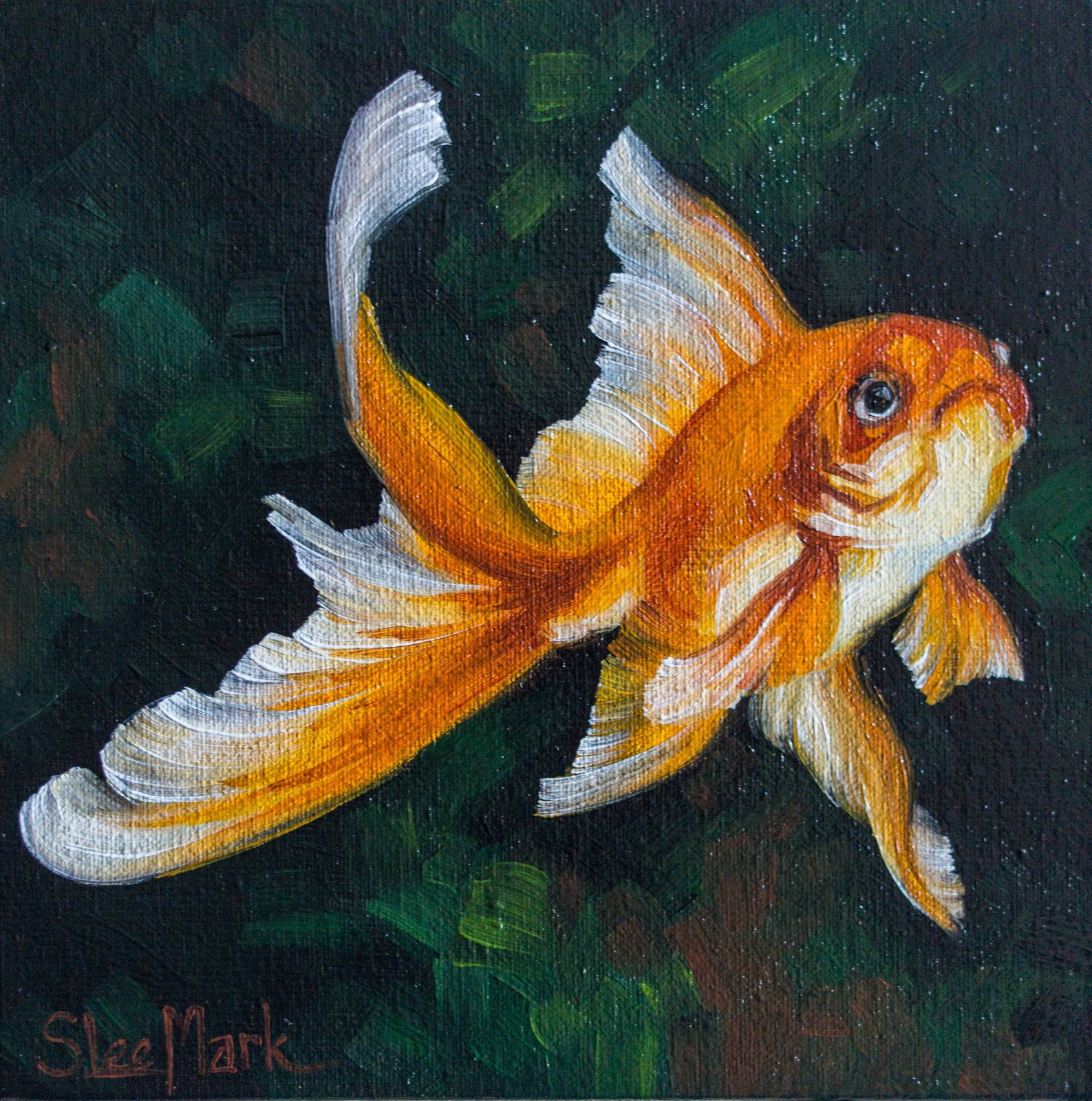 Gold fish Original art 6" by S. Lee Mark oil painting Pet portrait Animal art Home & Living Home Wall Décor Paintings