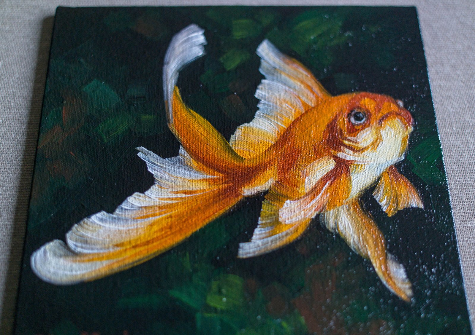 Gold fish Original art 6" by S. Lee Mark oil painting Pet portrait Animal art Home & Living Home Wall Décor Paintings