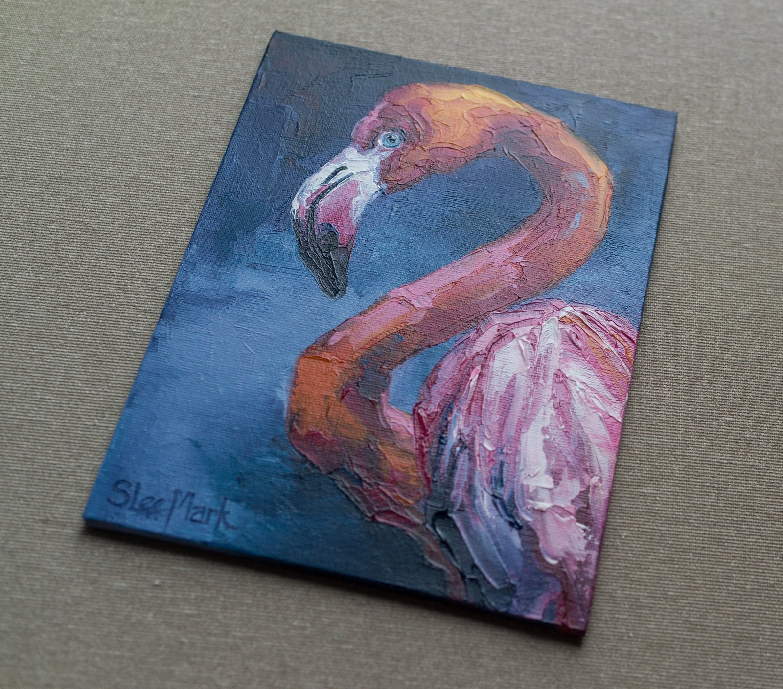Pink flamingo Original art 8" by S. Lee Mark Bird oil painting Pet portrait Animal art Home & Living Home Wall Décor Paintings Wall Hangings