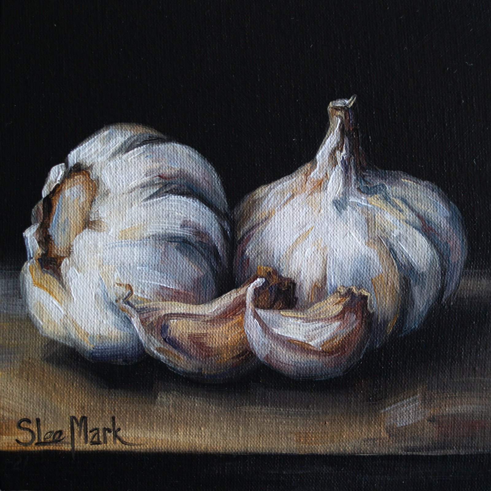 Garlic Original art 6x6 by S. Lee Mark - Stil life oil painting Fruit art Vegetable still life painting Small artwork Kitchen Decor