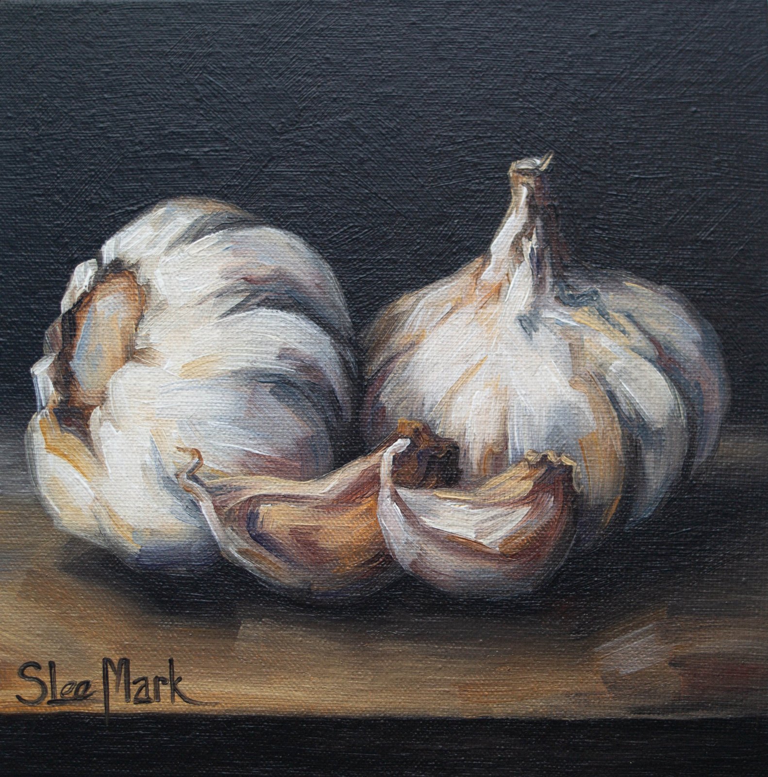Garlic Original art 6x6 by S. Lee Mark - Stil life oil painting Fruit art Vegetable still life painting Small artwork Kitchen Decor by Svitlana Lee Mark