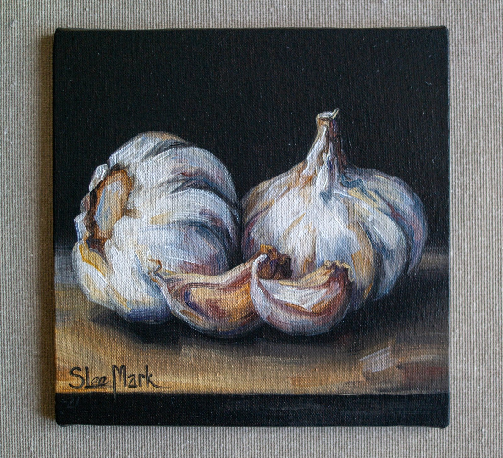Garlic Original art 6x6 by S. Lee Mark - Stil life oil painting Fruit art Vegetable still life painting Small artwork Kitchen Decor