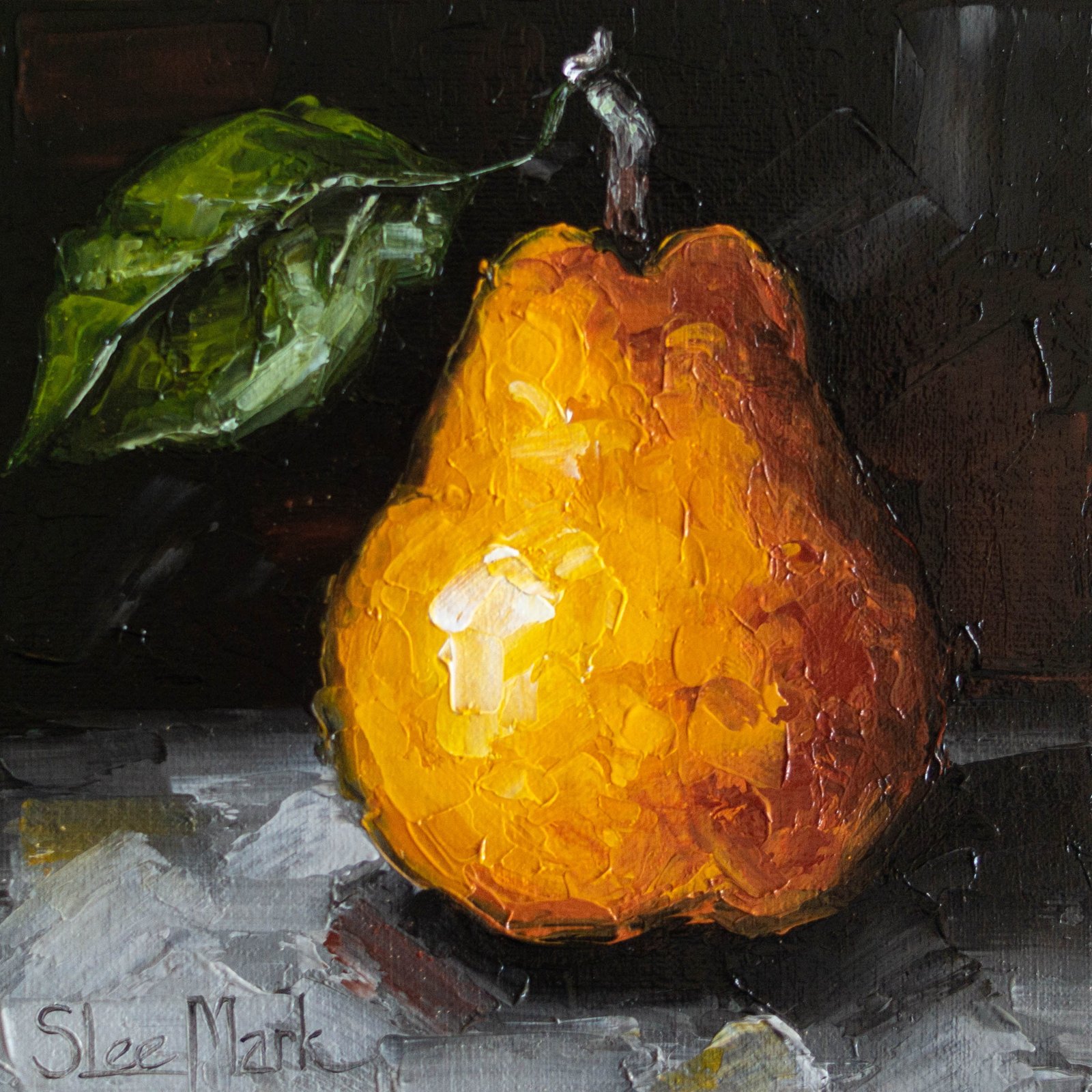 Pear Original art 6x6 by S. Lee Mark - Stil life oil painting Fruit art Vegetable still life painting Small artwork Kitchen Decor