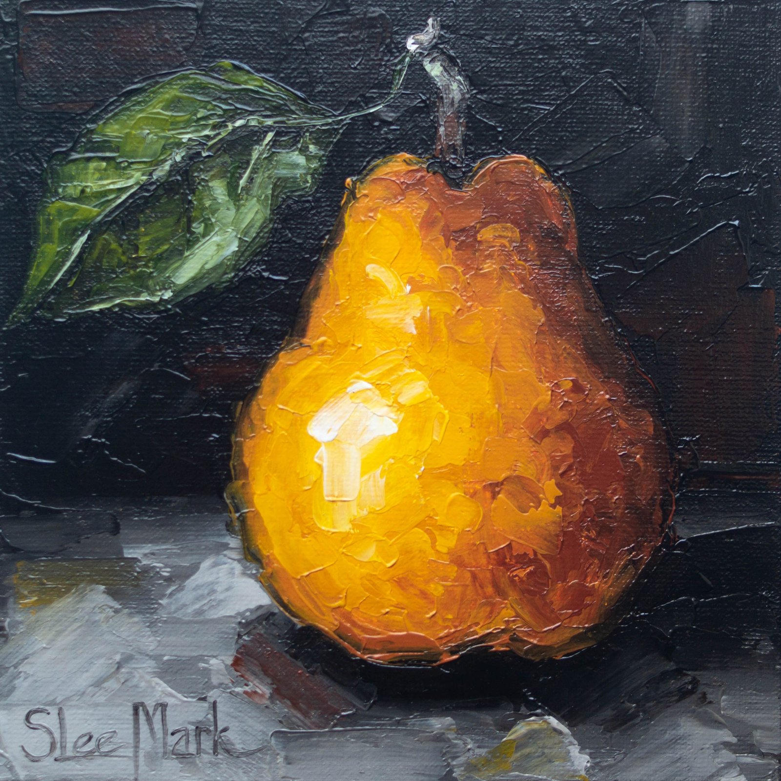 Pear Original art 6x6 by S. Lee Mark - Stil life oil painting Fruit art Vegetable still life painting Small artwork Kitchen Decor by Svitlana Lee Mark